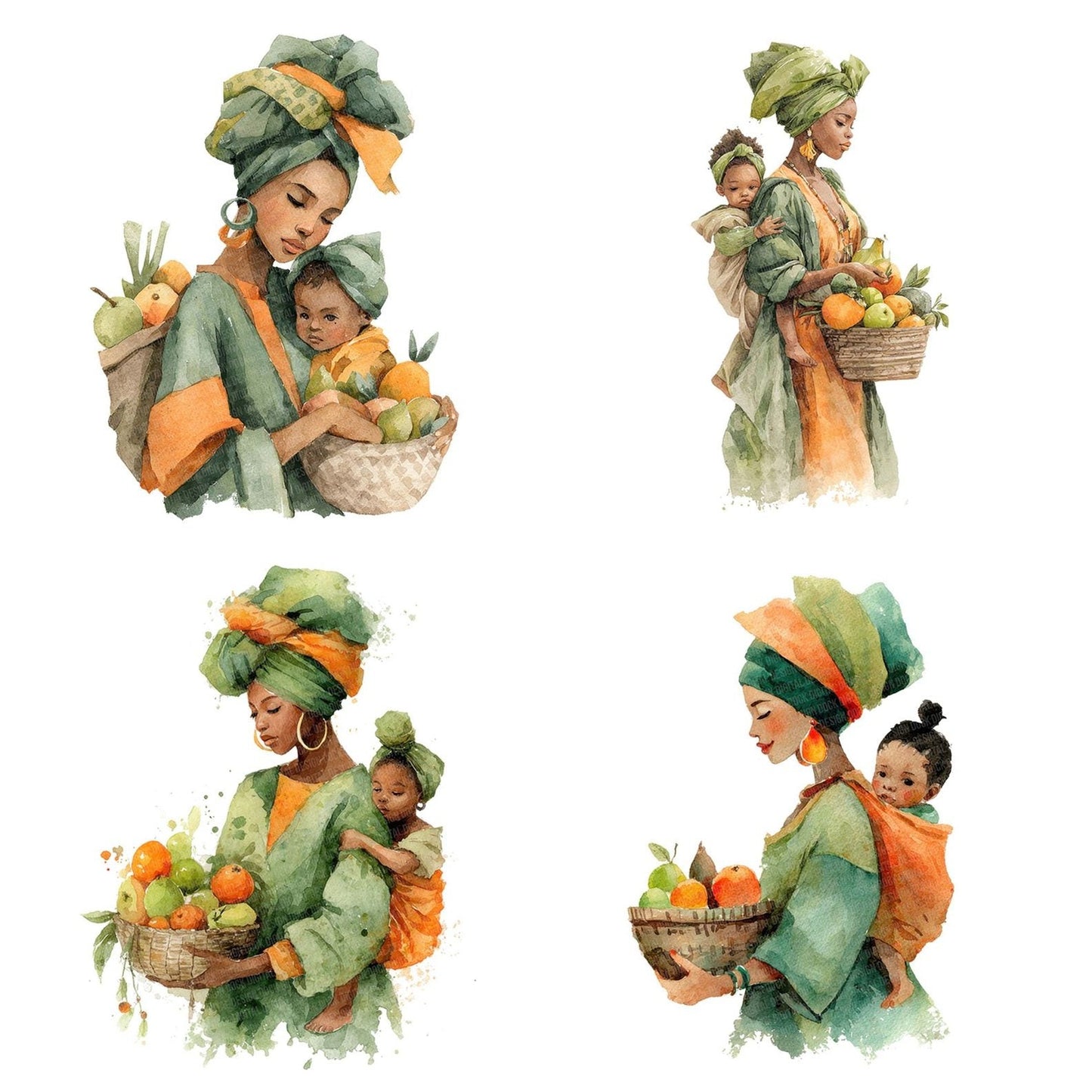 Mother Carrying Child and Basket Clipart Set (DDD006108)