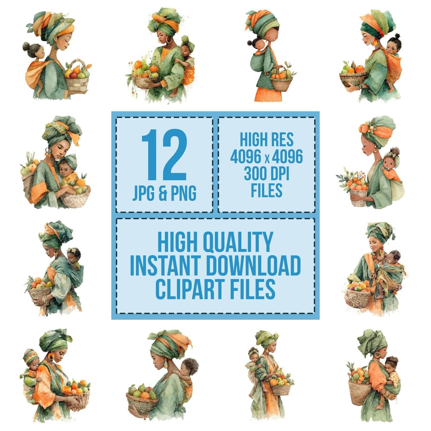 Mother Carrying Child and Basket Clipart Set (DDD006108)