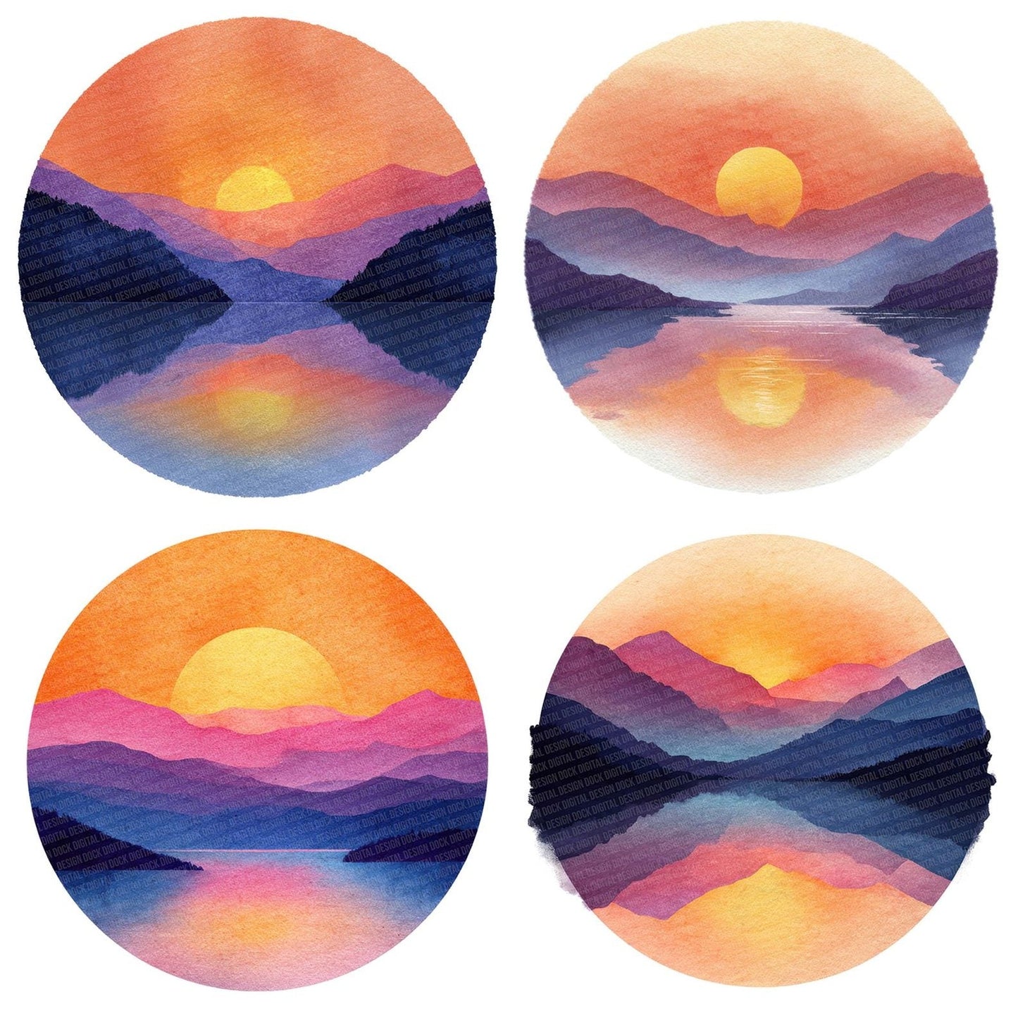 Mountain Lake Sunset Scene Clipart Set (DDD006109)