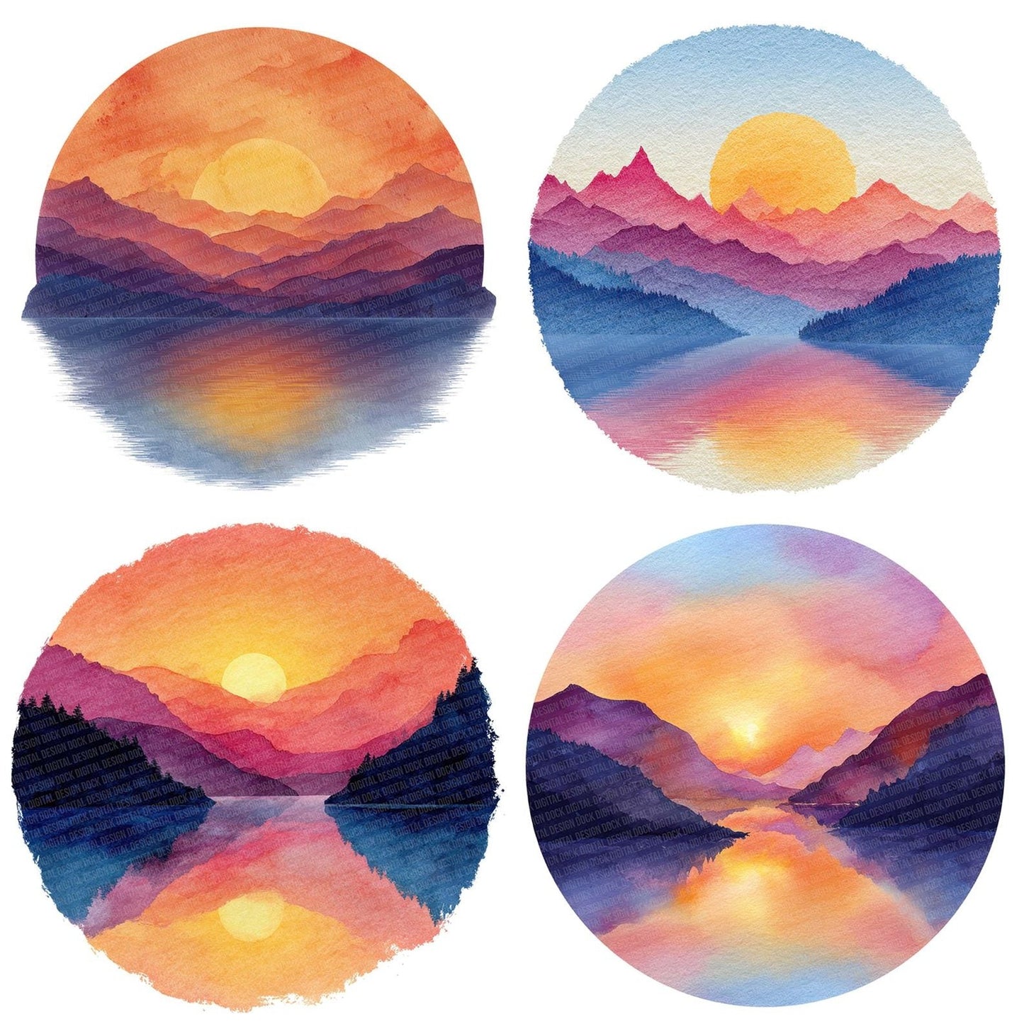 Mountain Lake Sunset Scene Clipart Set (DDD006109)