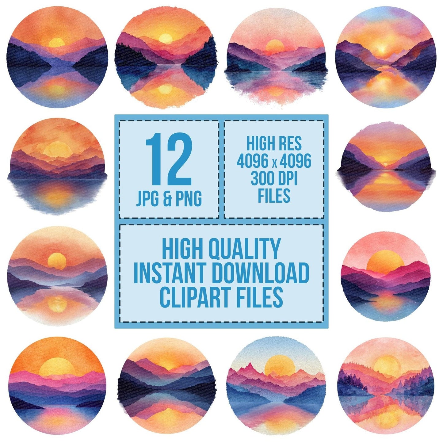 Mountain Lake Sunset Scene Clipart Set (DDD006109)