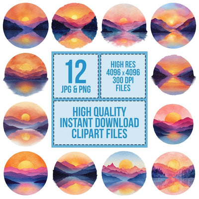 Mountain Lake Sunset Scene Clipart Set (DDD006109)