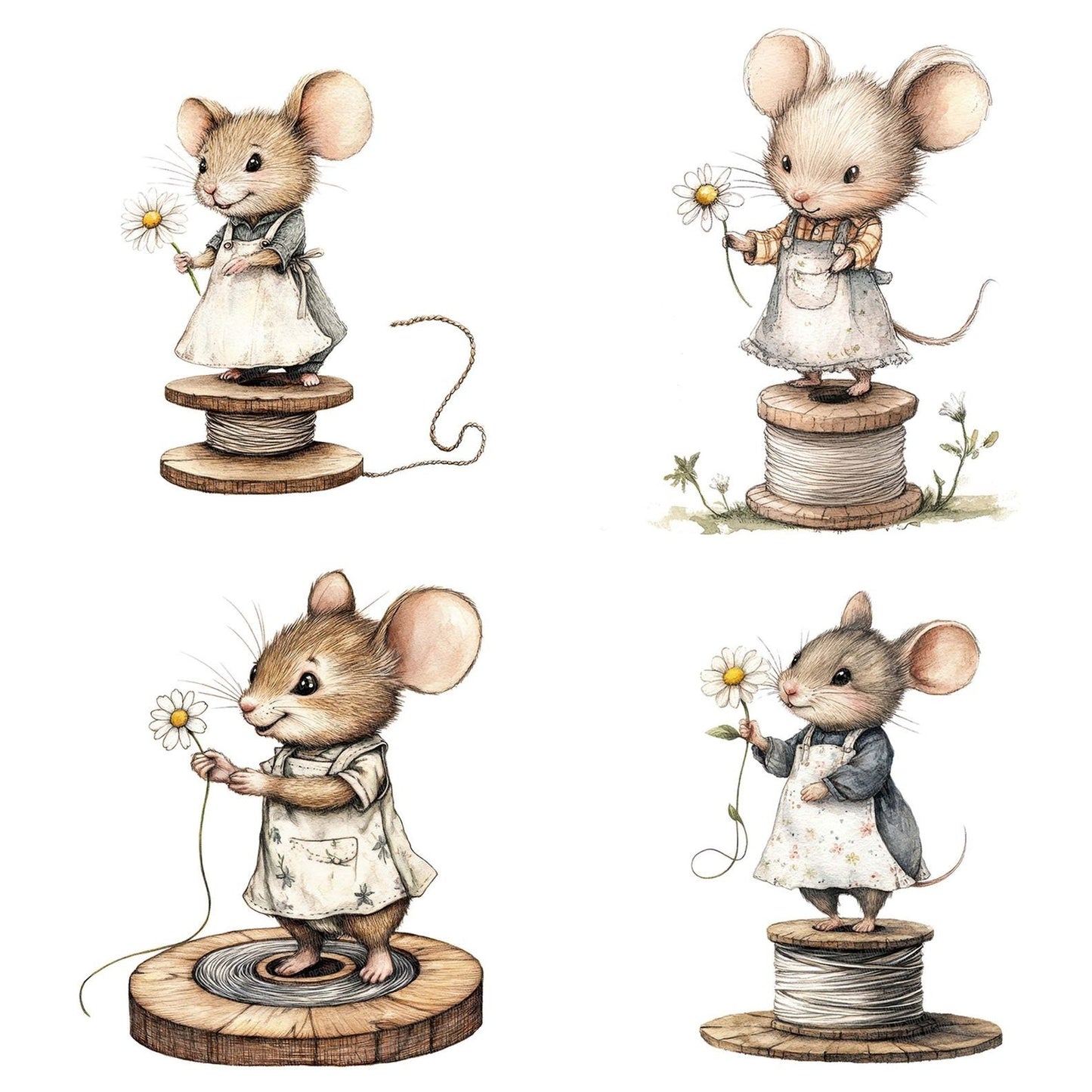 Mouse on Thread Spool Clipart Set (DDD006113)