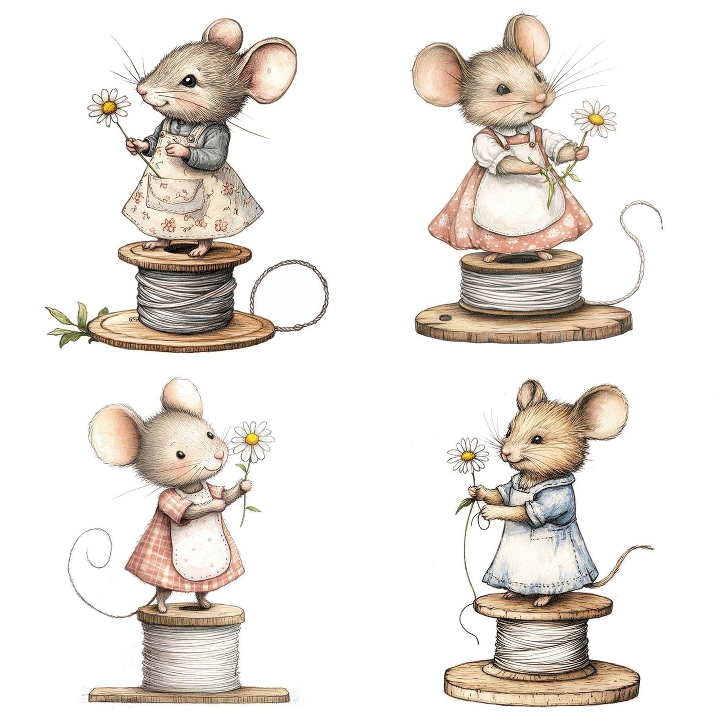 Mouse on Thread Spool Clipart Set (DDD006113)