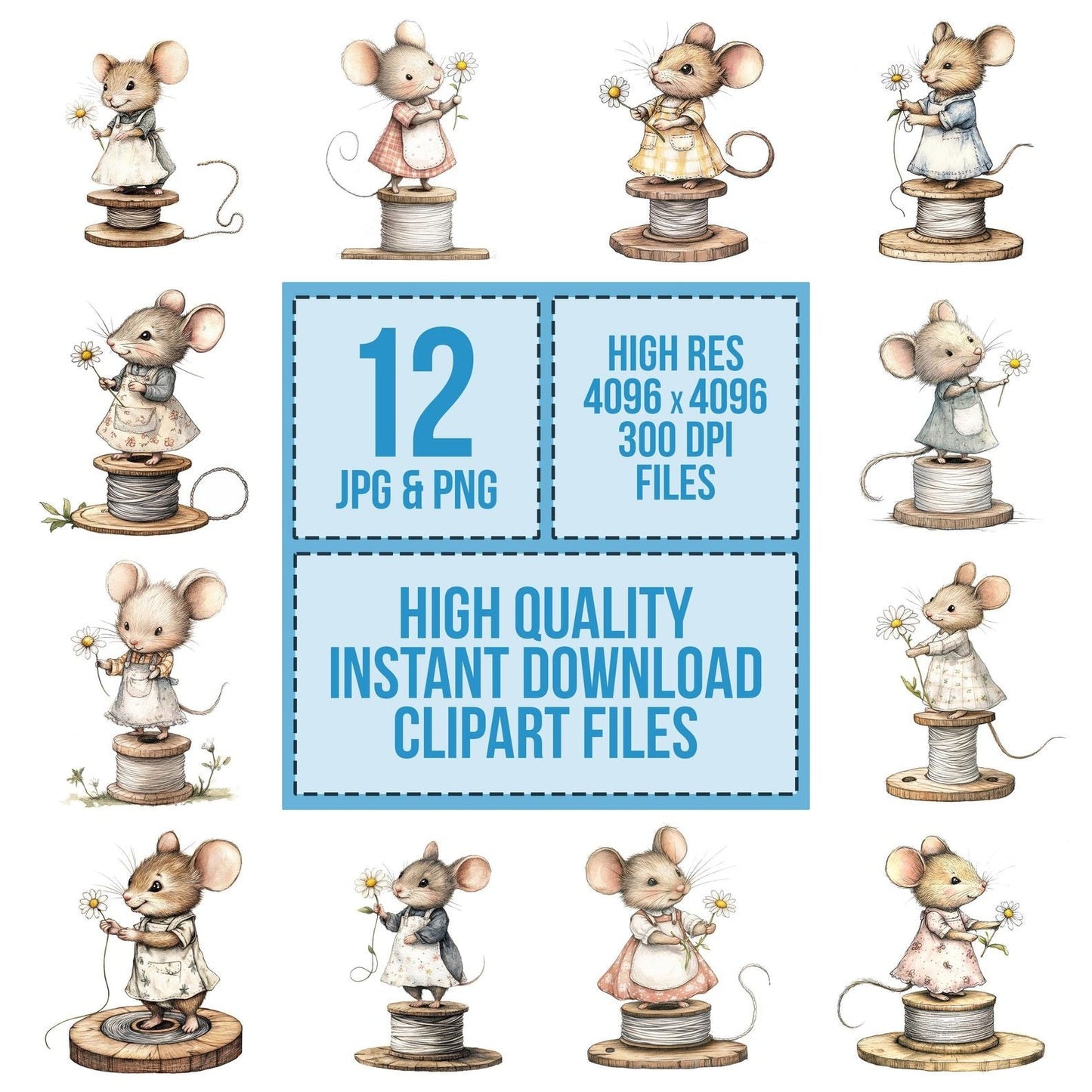 Mouse on Thread Spool Clipart Set (DDD006113)