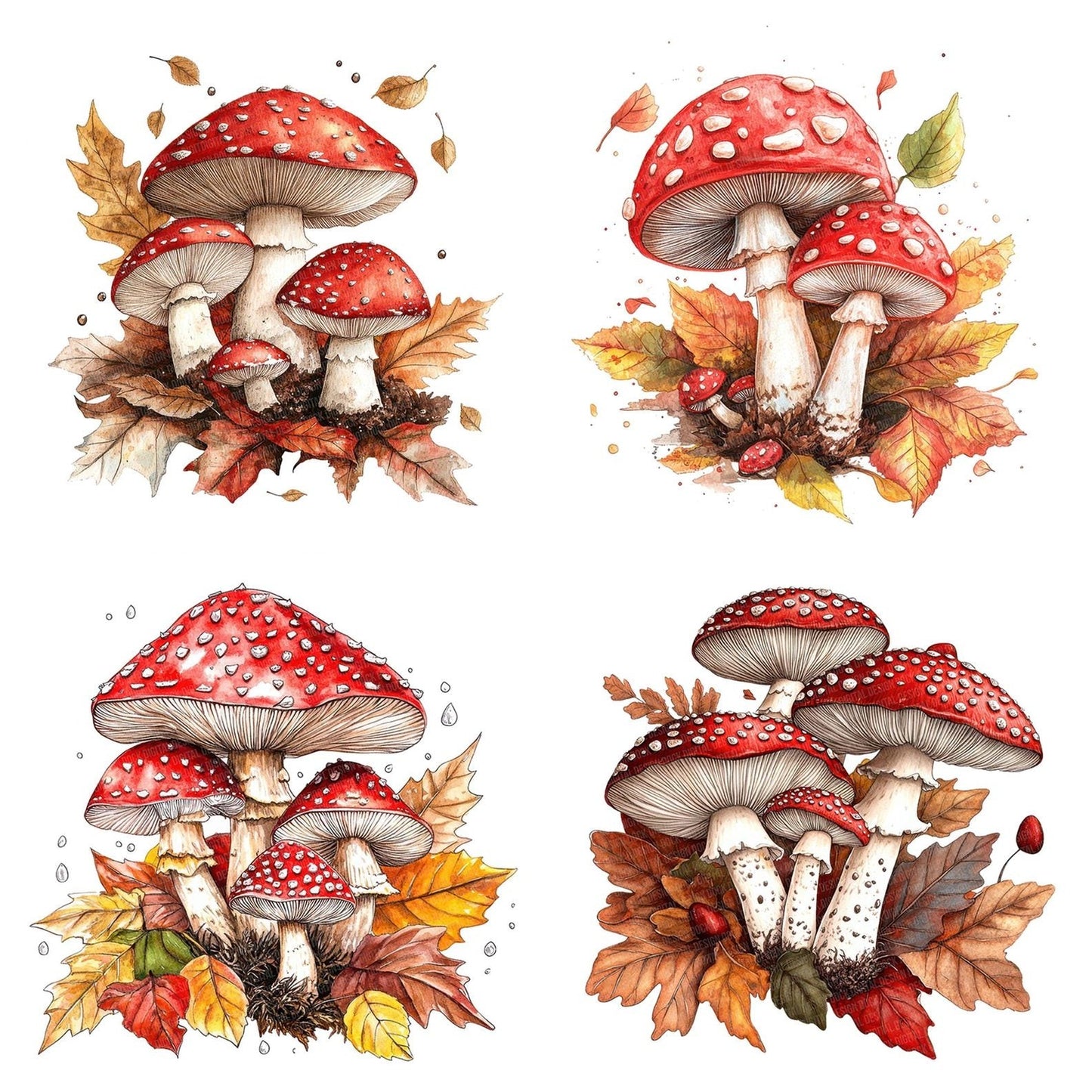 Mushroom Cluster with Leaves Clipart Set (DDD006119)