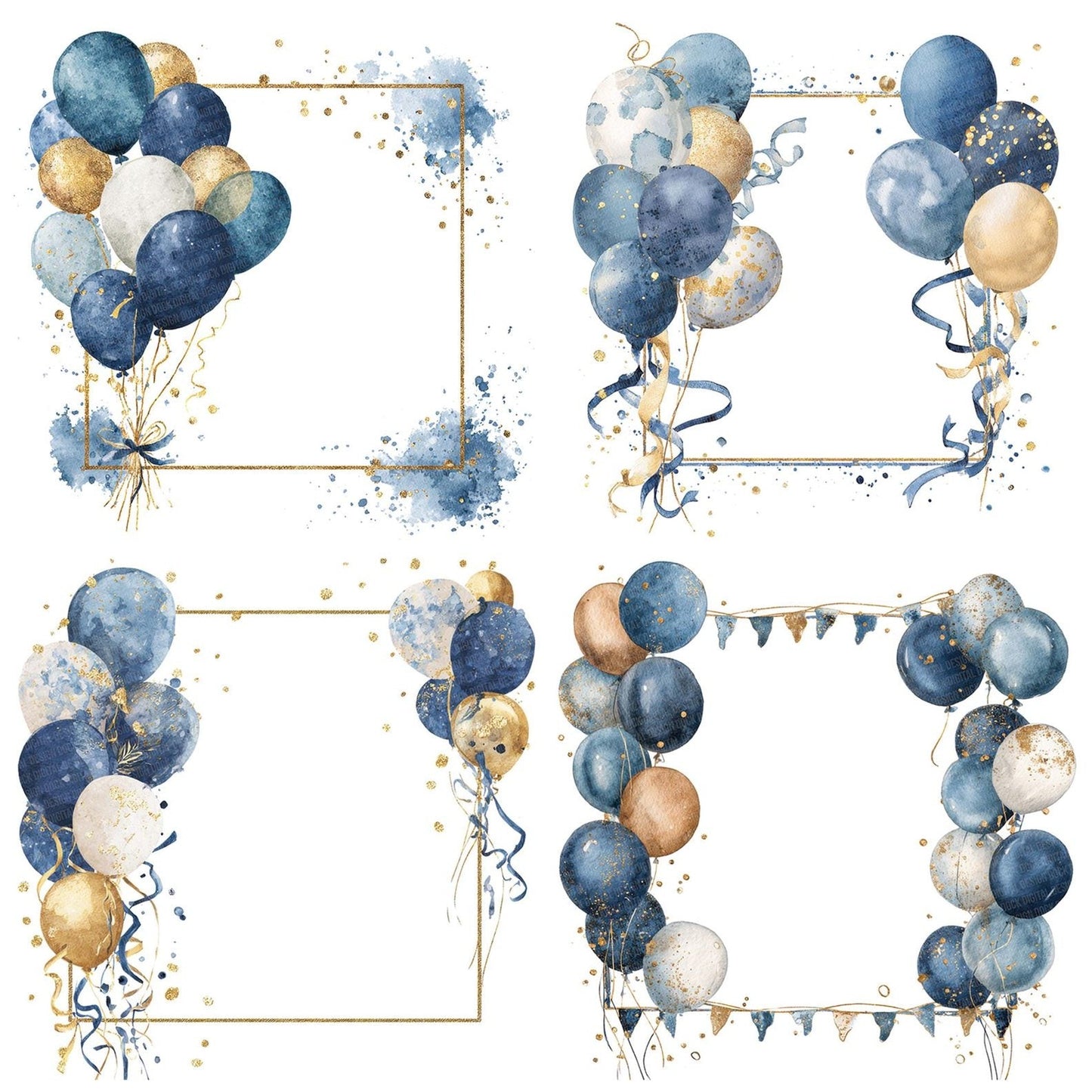 Navy Gold Balloon Frame Clipart Set (DDD006134)
