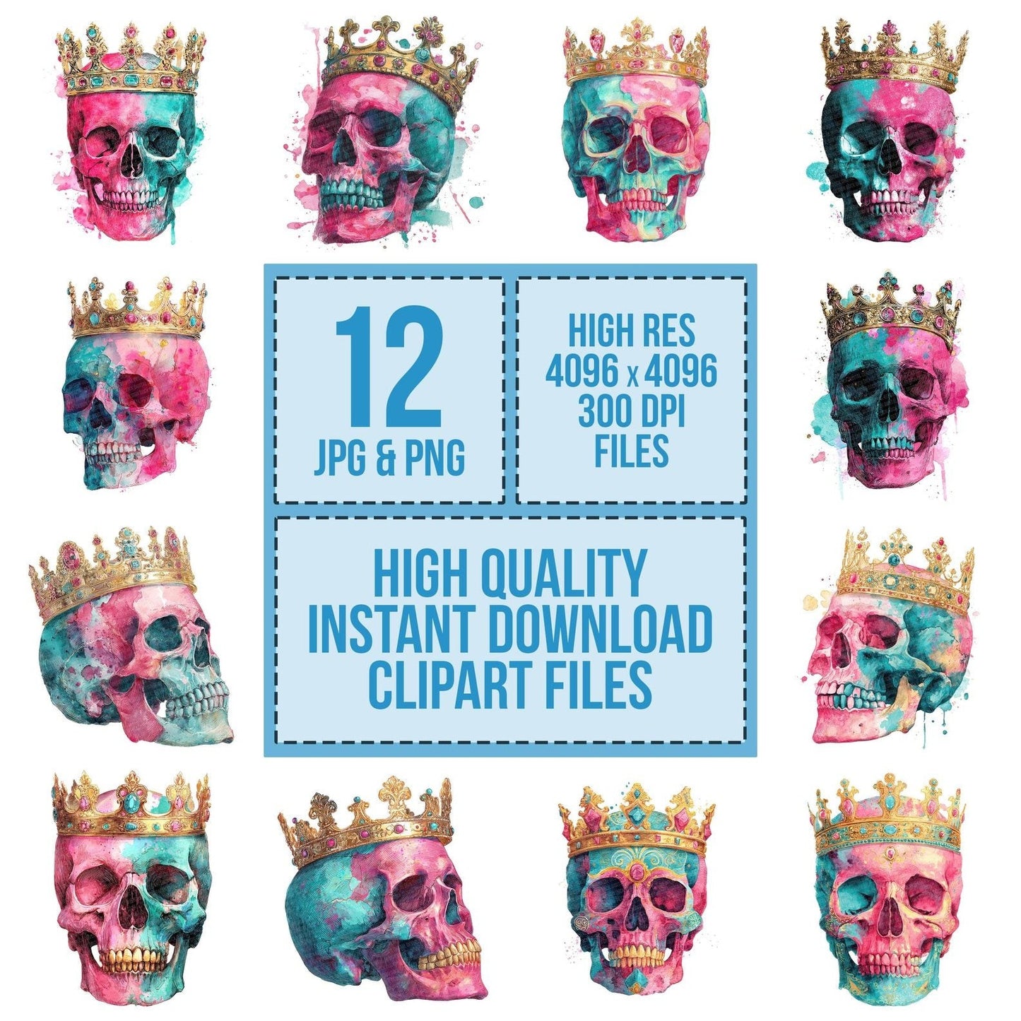 Neon Skull Crown Clipart Set (DDD006137)