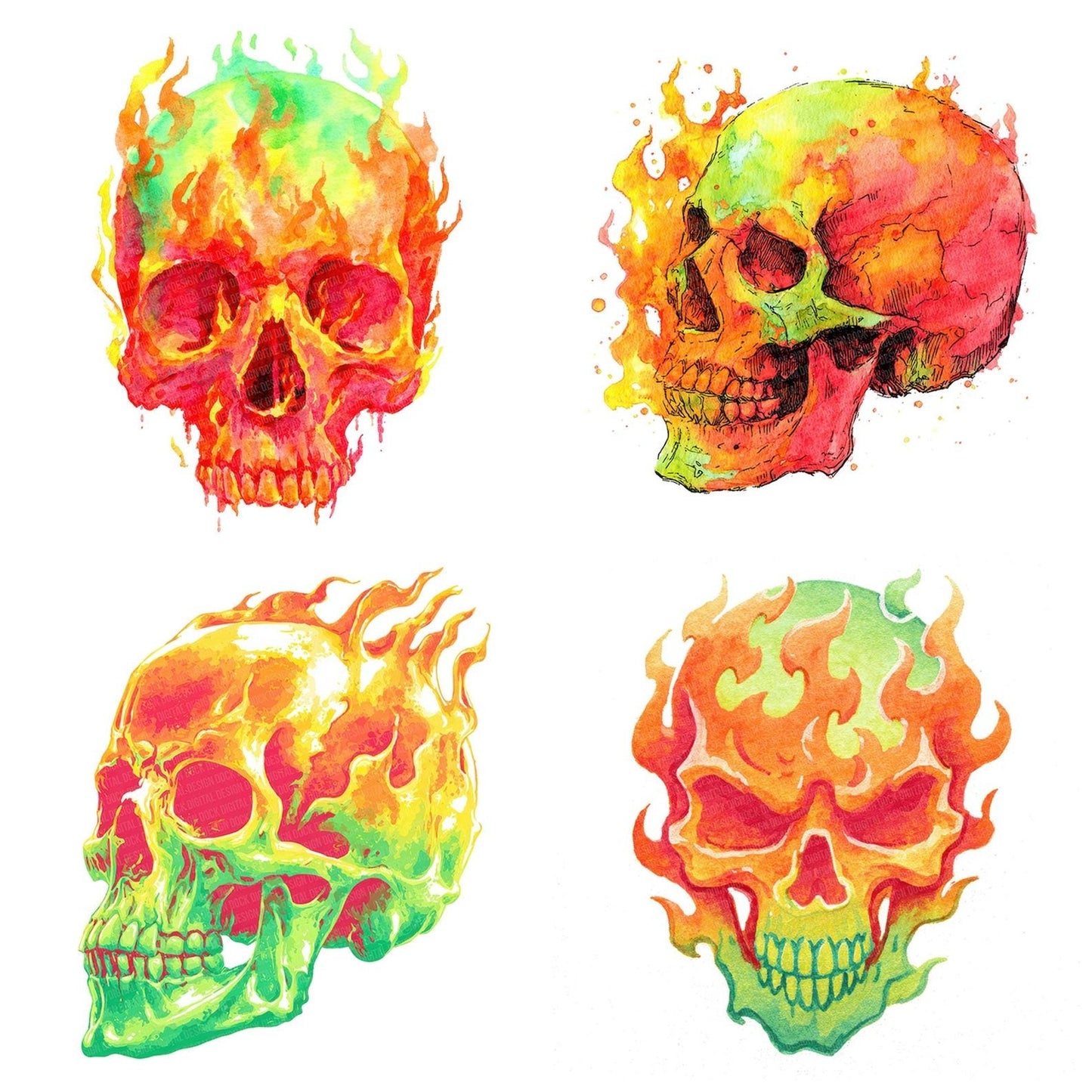 Neon Skull Flames Clipart Set (DDD006138)