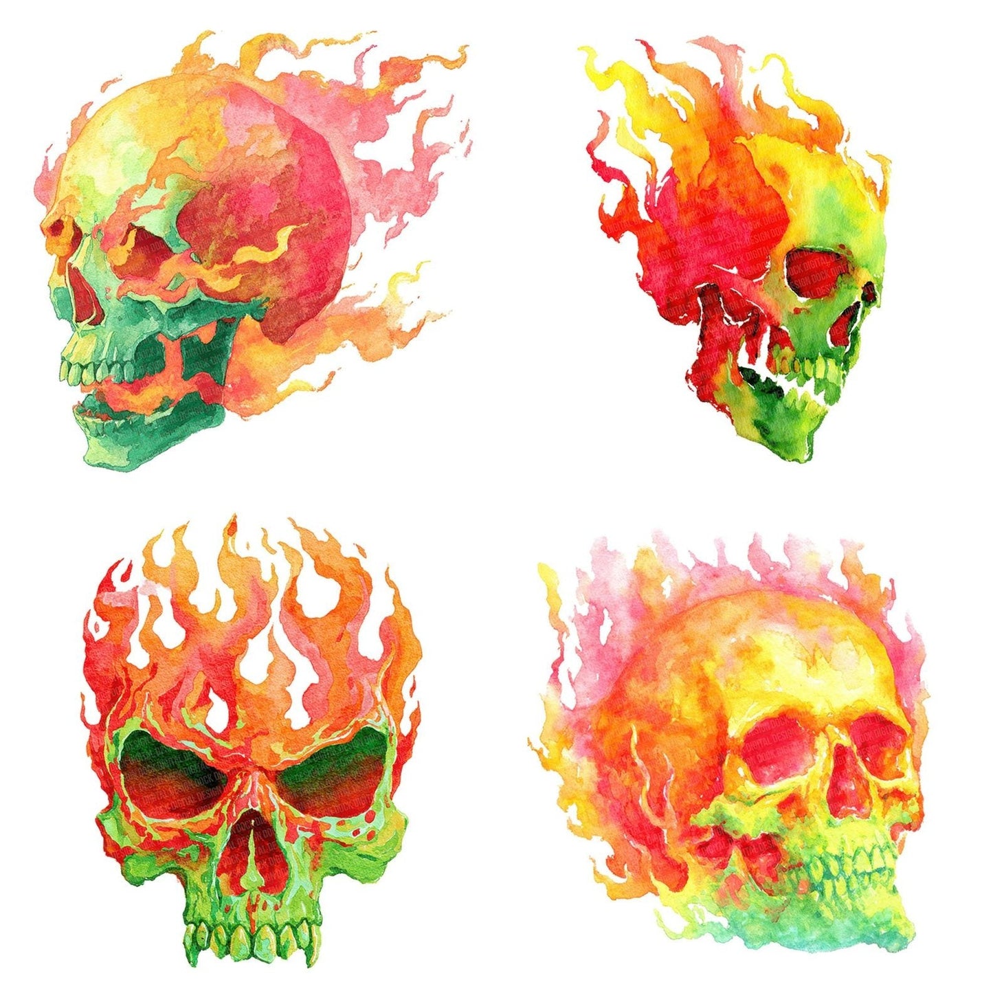 Neon Skull Flames Clipart Set (DDD006138)