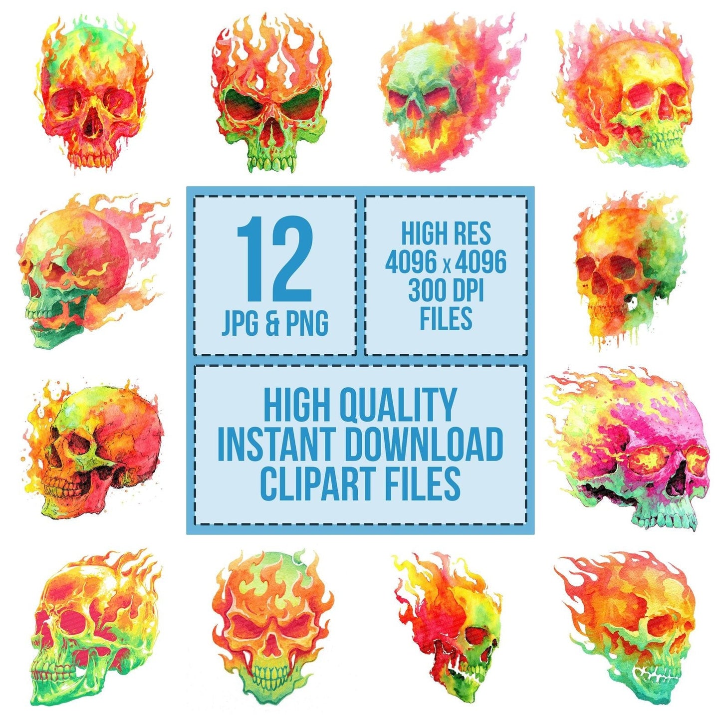 Neon Skull Flames Clipart Set (DDD006138)