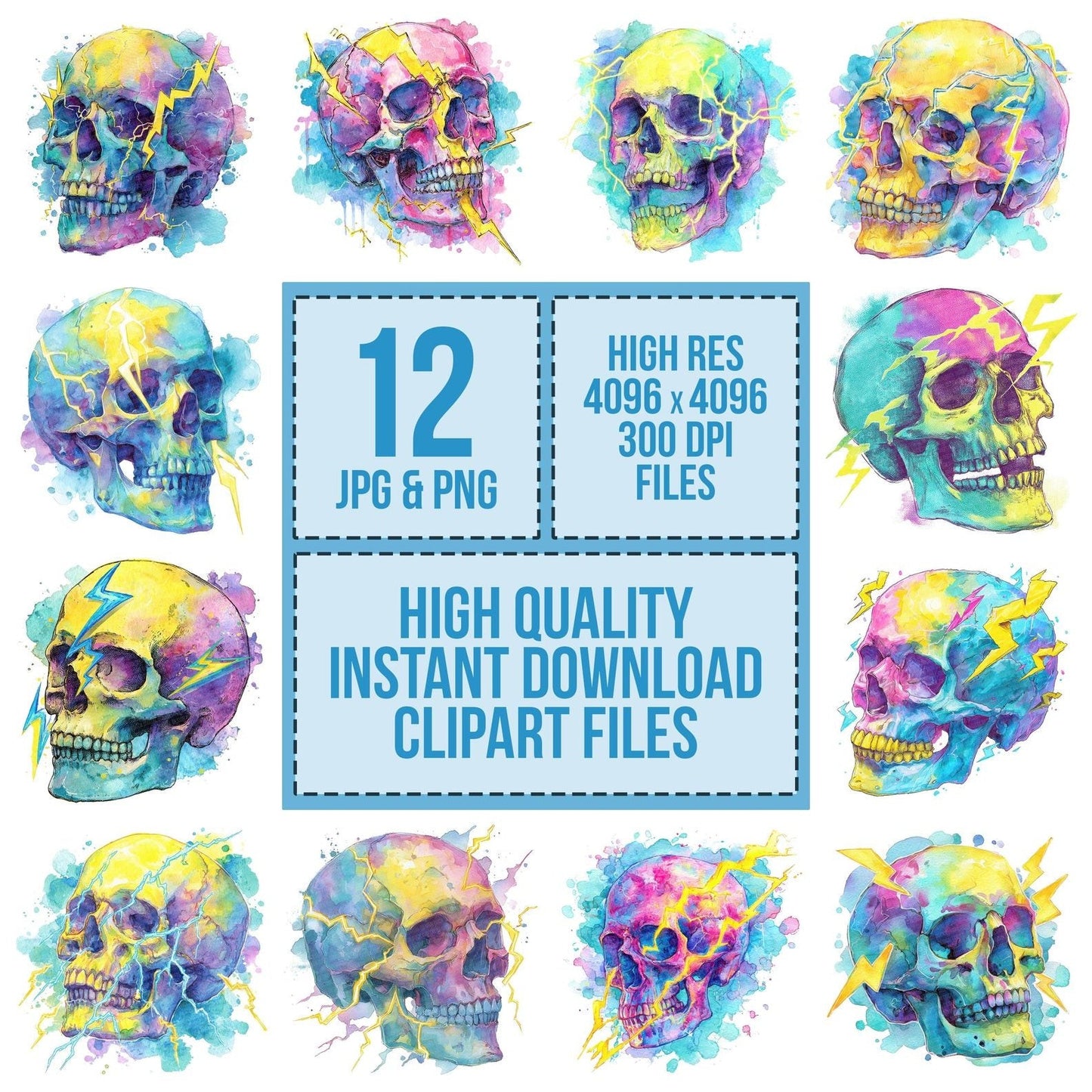 Neon Skull Lightning Clipart Set (DDD006140)