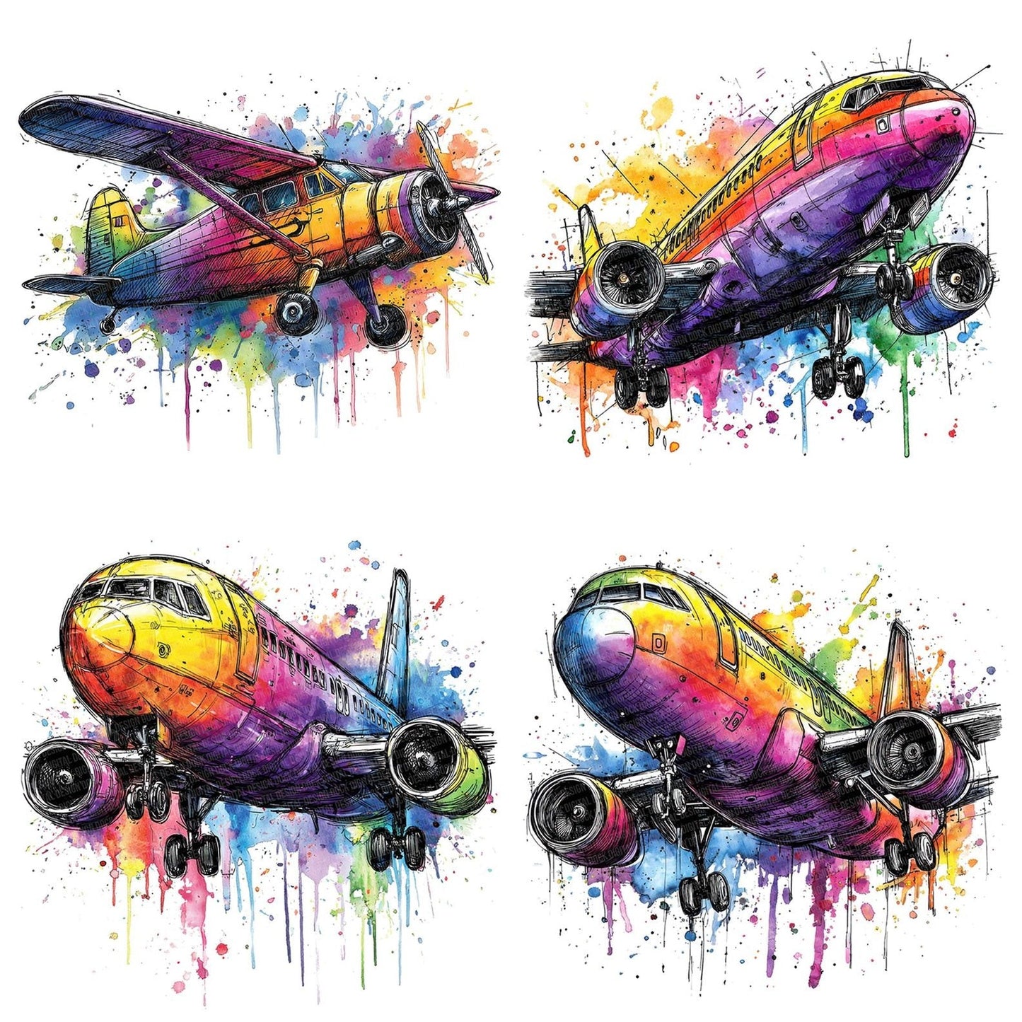 Neon Watercolour Airplane Clipart Set (DDD006143)
