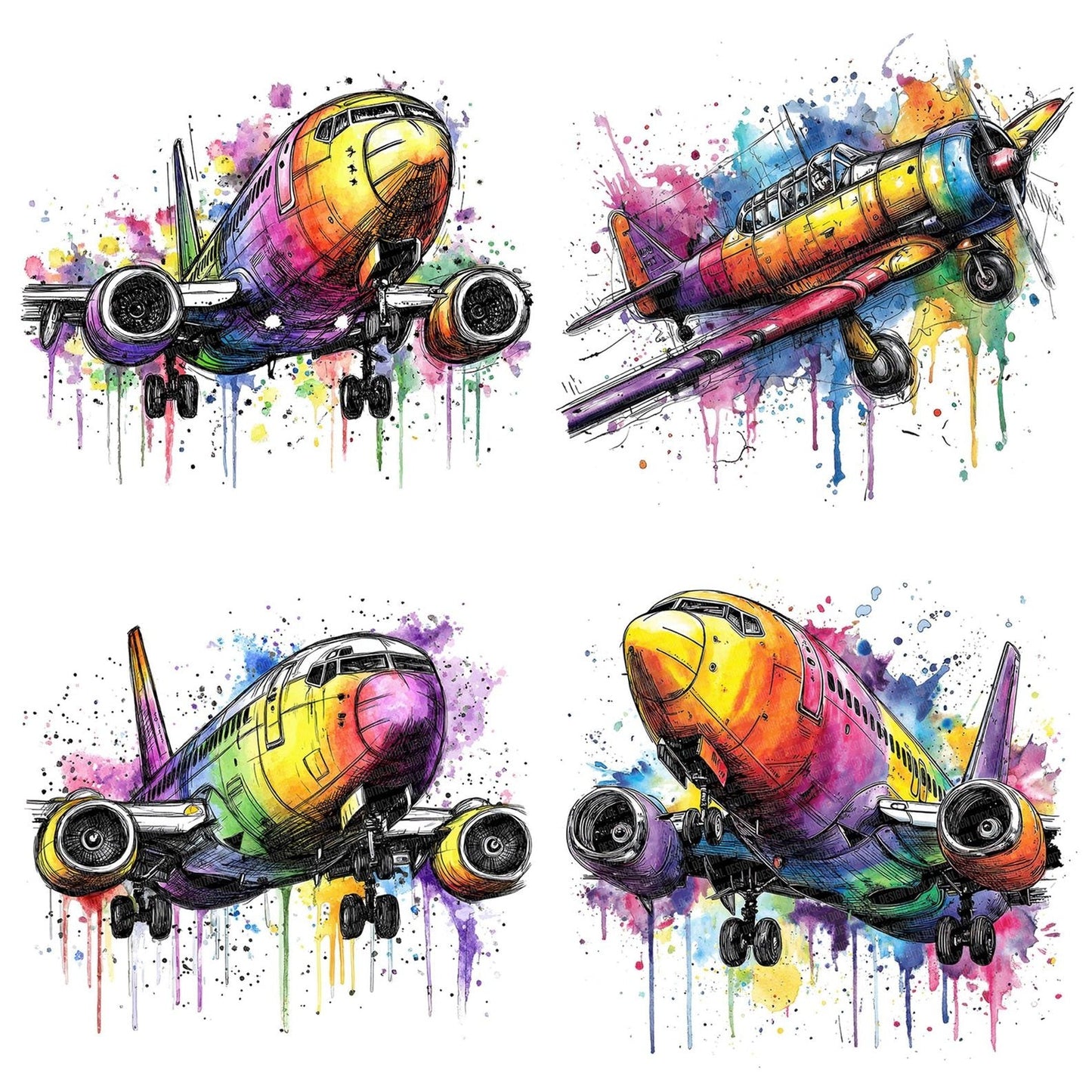 Neon Watercolour Airplane Clipart Set (DDD006143)
