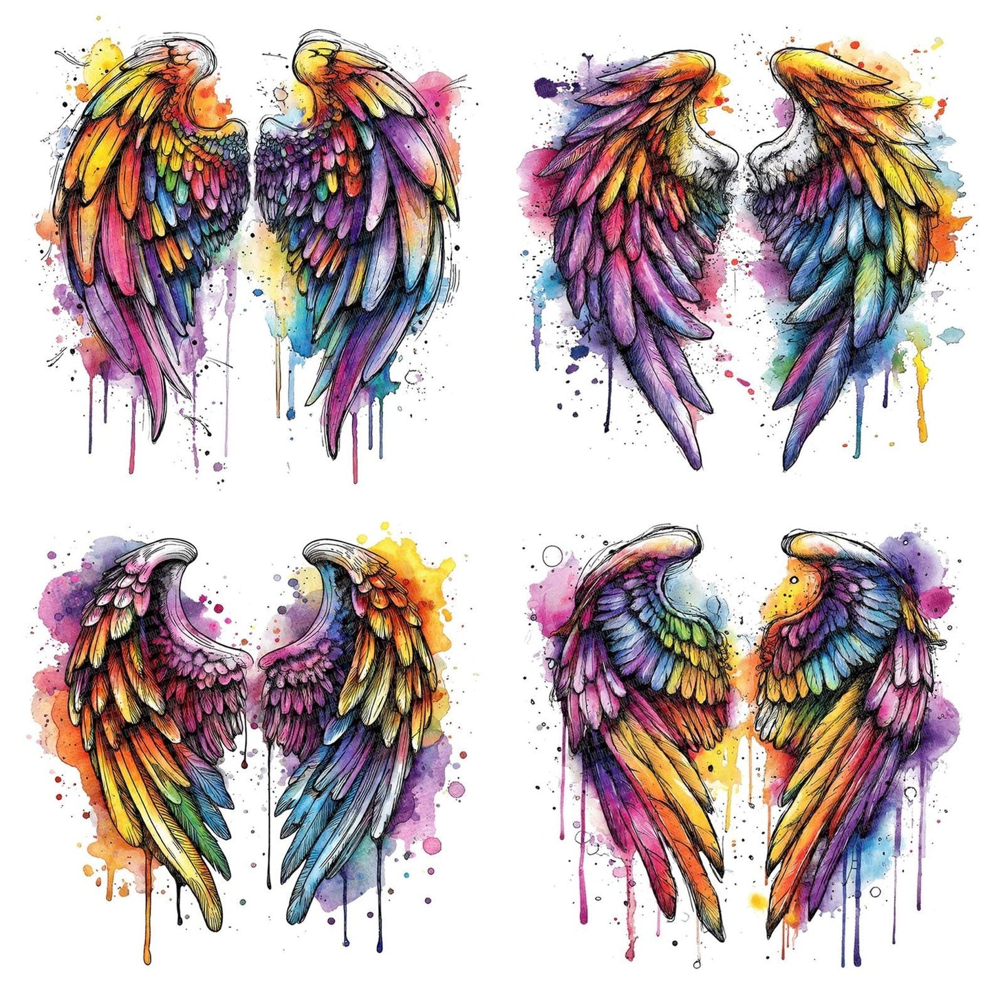 Neon Watercolour Angel Wings Clipart Set (DDD006144)