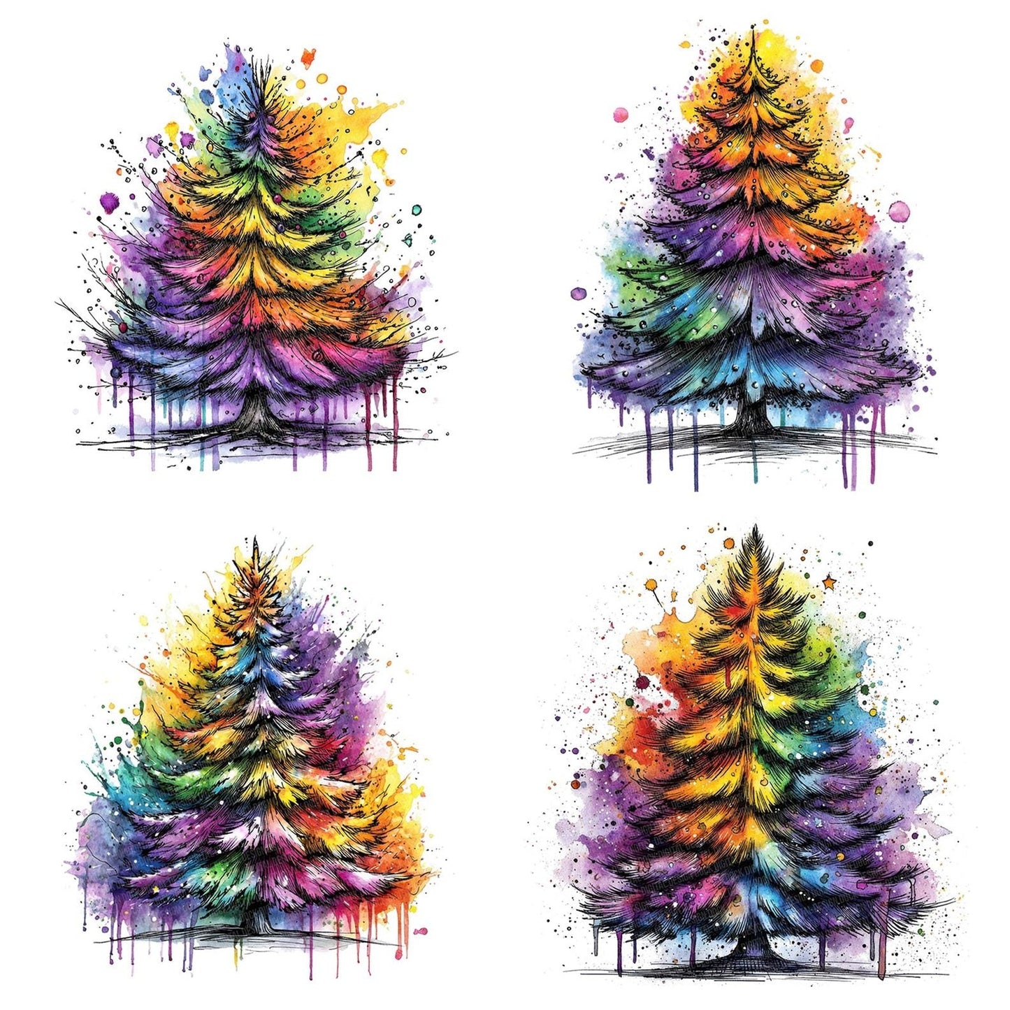 Neon Watercolour Christmas Tree Clipart Set (DDD006147)