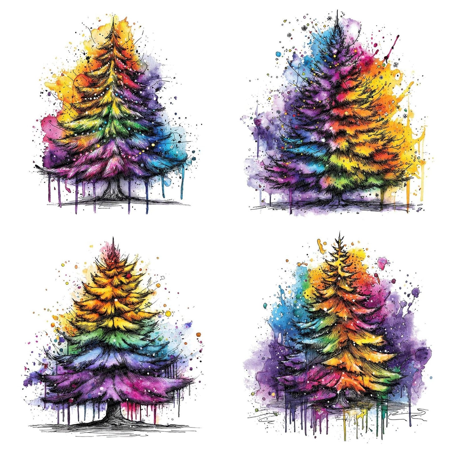 Neon Watercolour Christmas Tree Clipart Set (DDD006147)