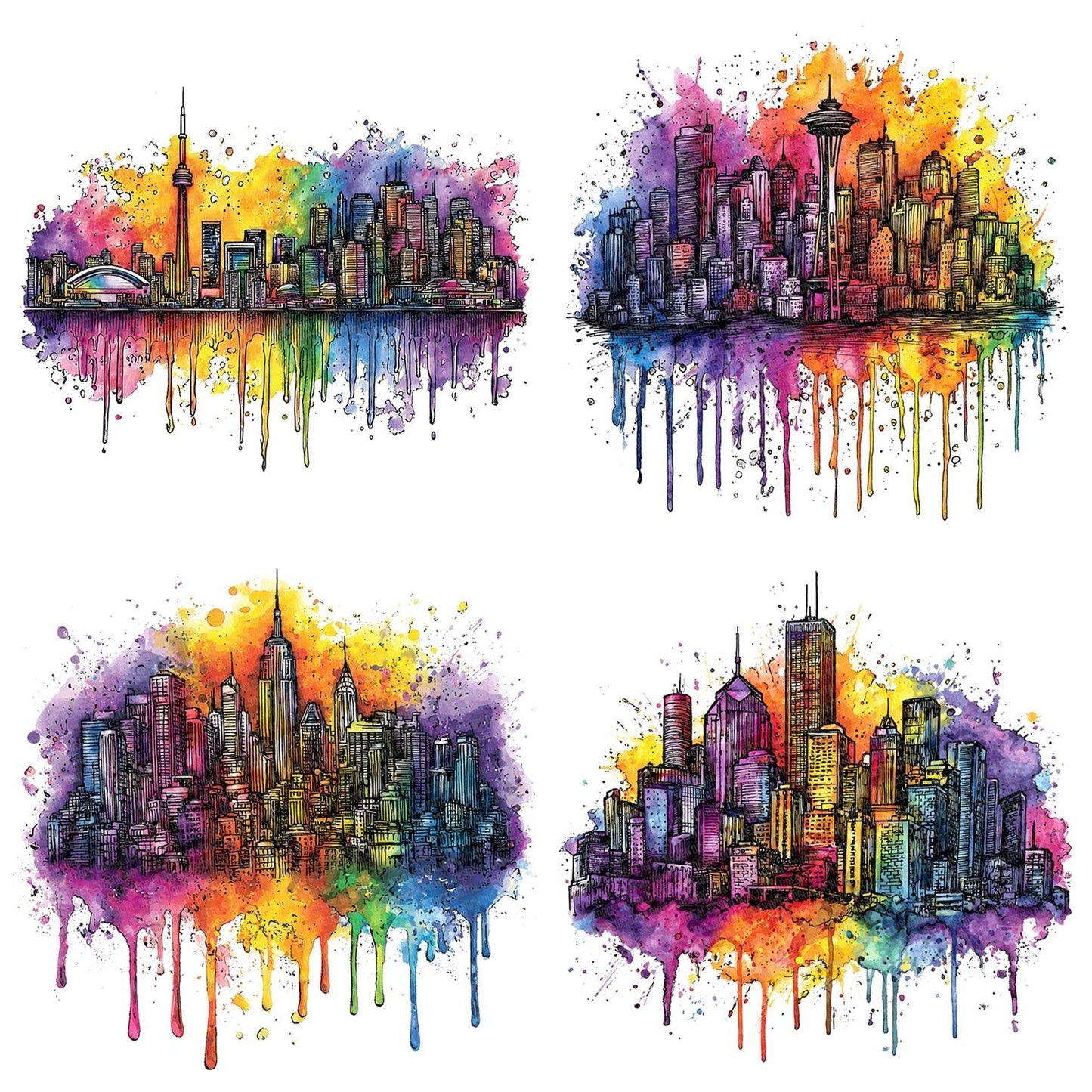 Neon Watercolour City Skyline Clipart Set (DDD006148)
