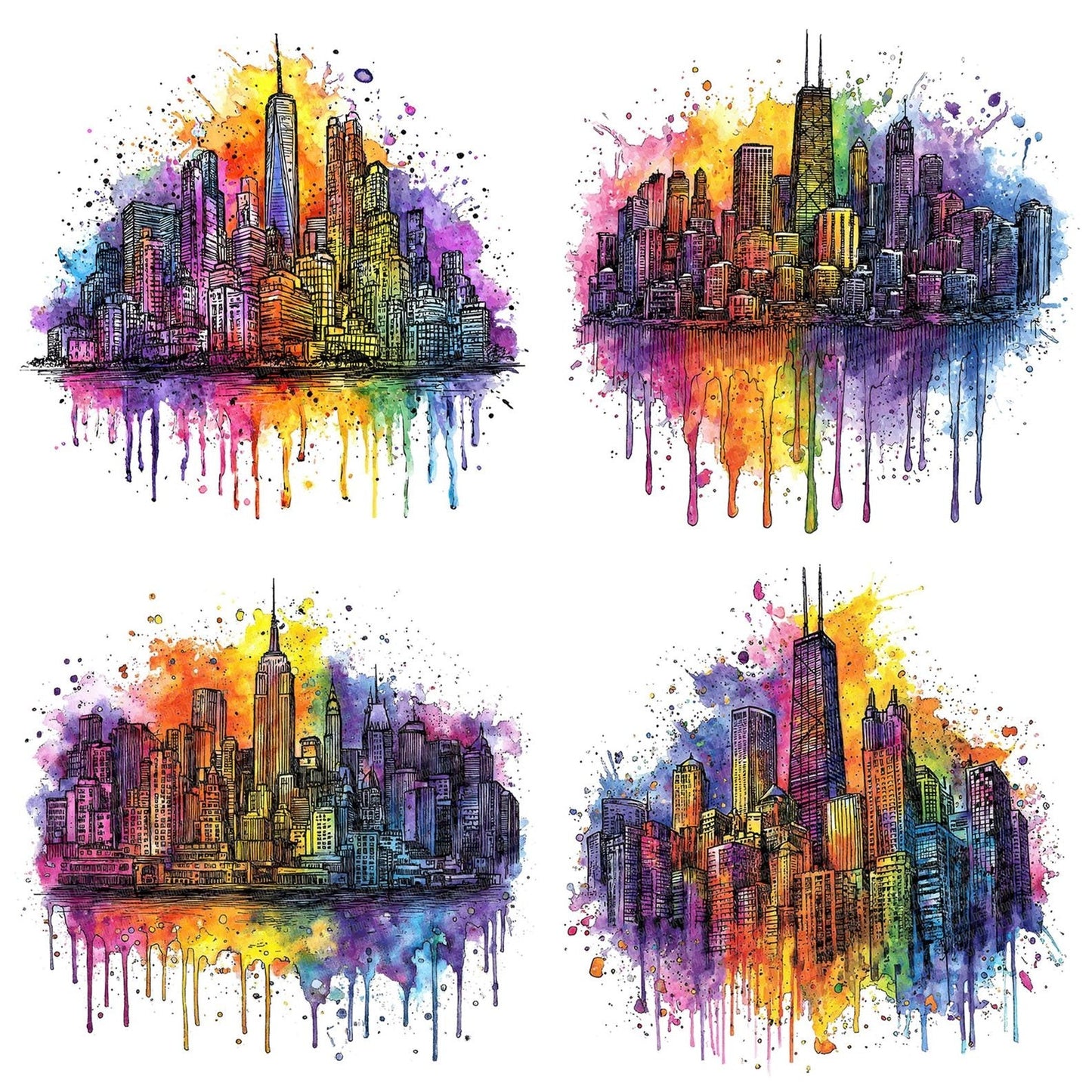 Neon Watercolour City Skyline Clipart Set (DDD006148)