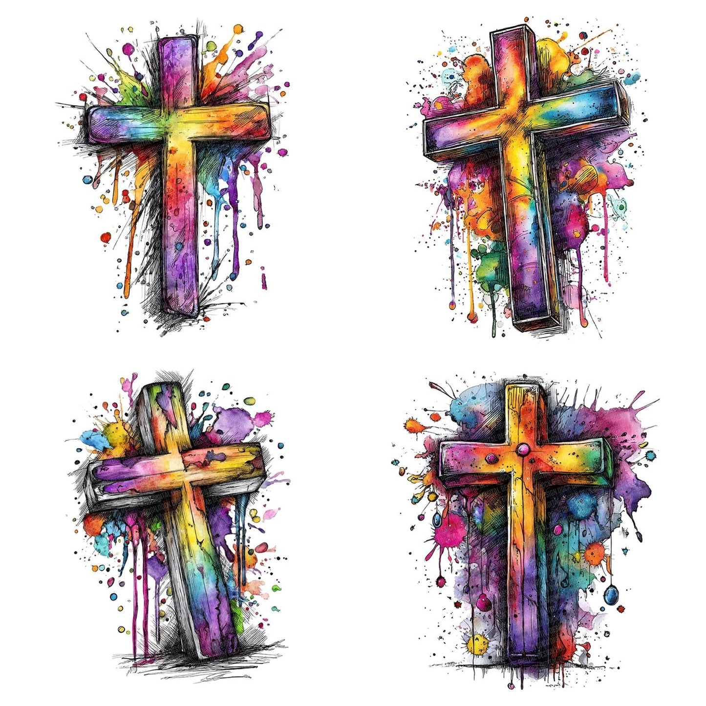 Neon Watercolour Cross Clipart Set (DDD006149)