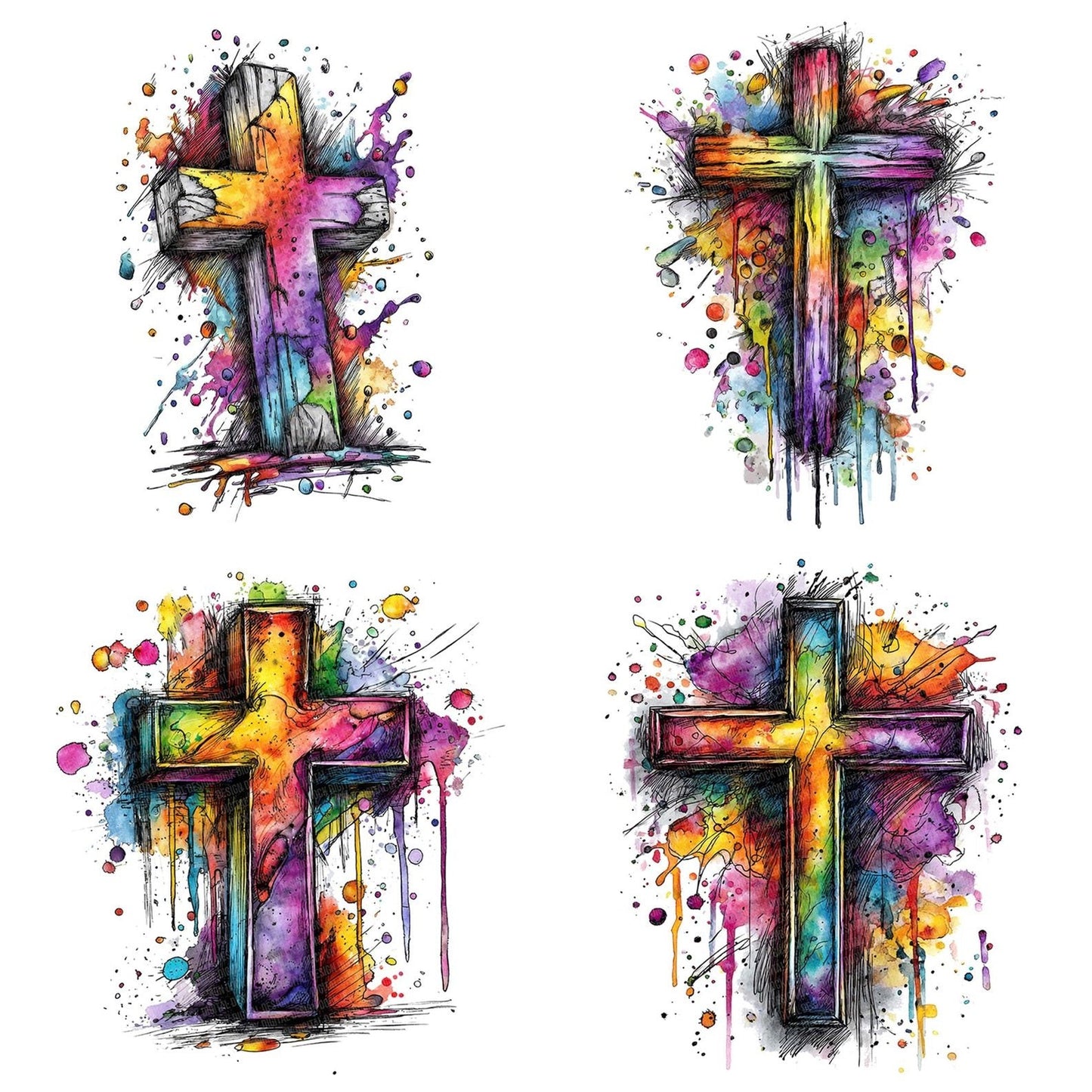 Neon Watercolour Cross Clipart Set (DDD006149)