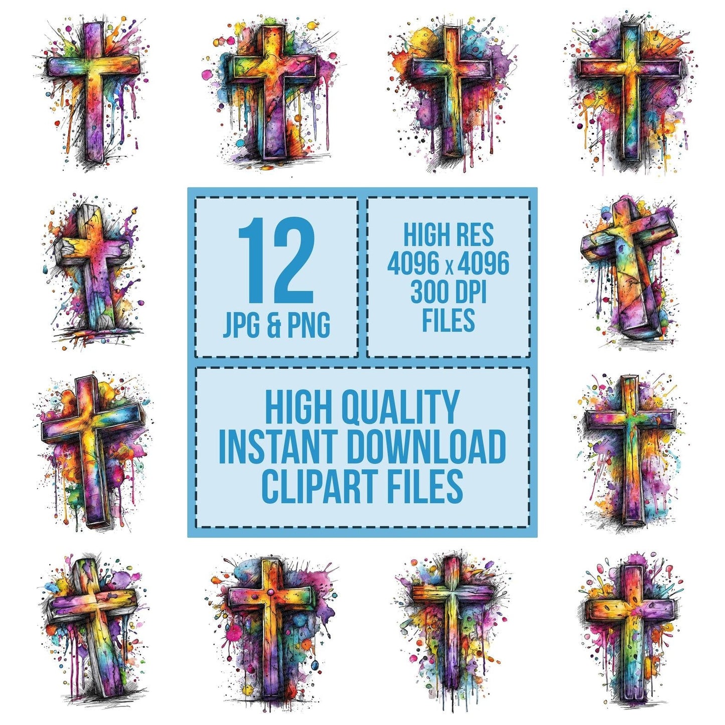 Neon Watercolour Cross Clipart Set (DDD006149)