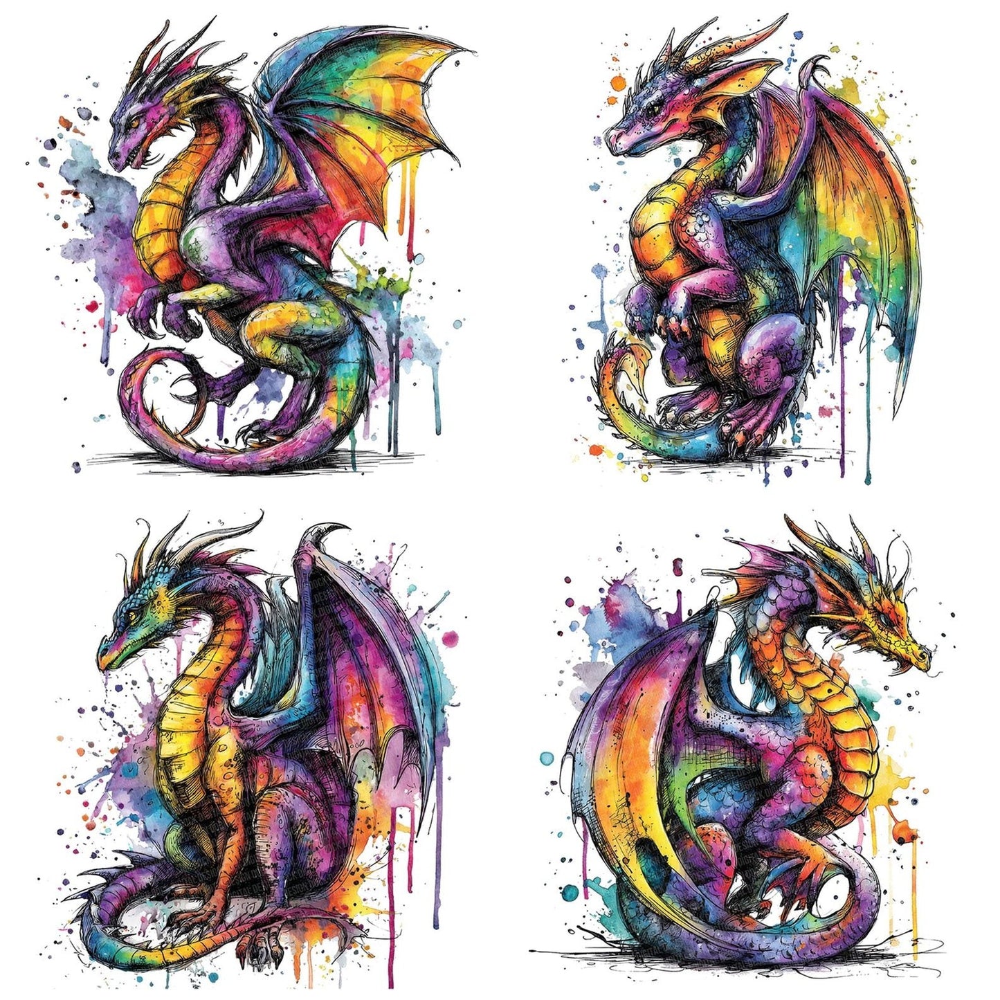 Neon Watercolour Dragon Clipart Set (DDD006150)