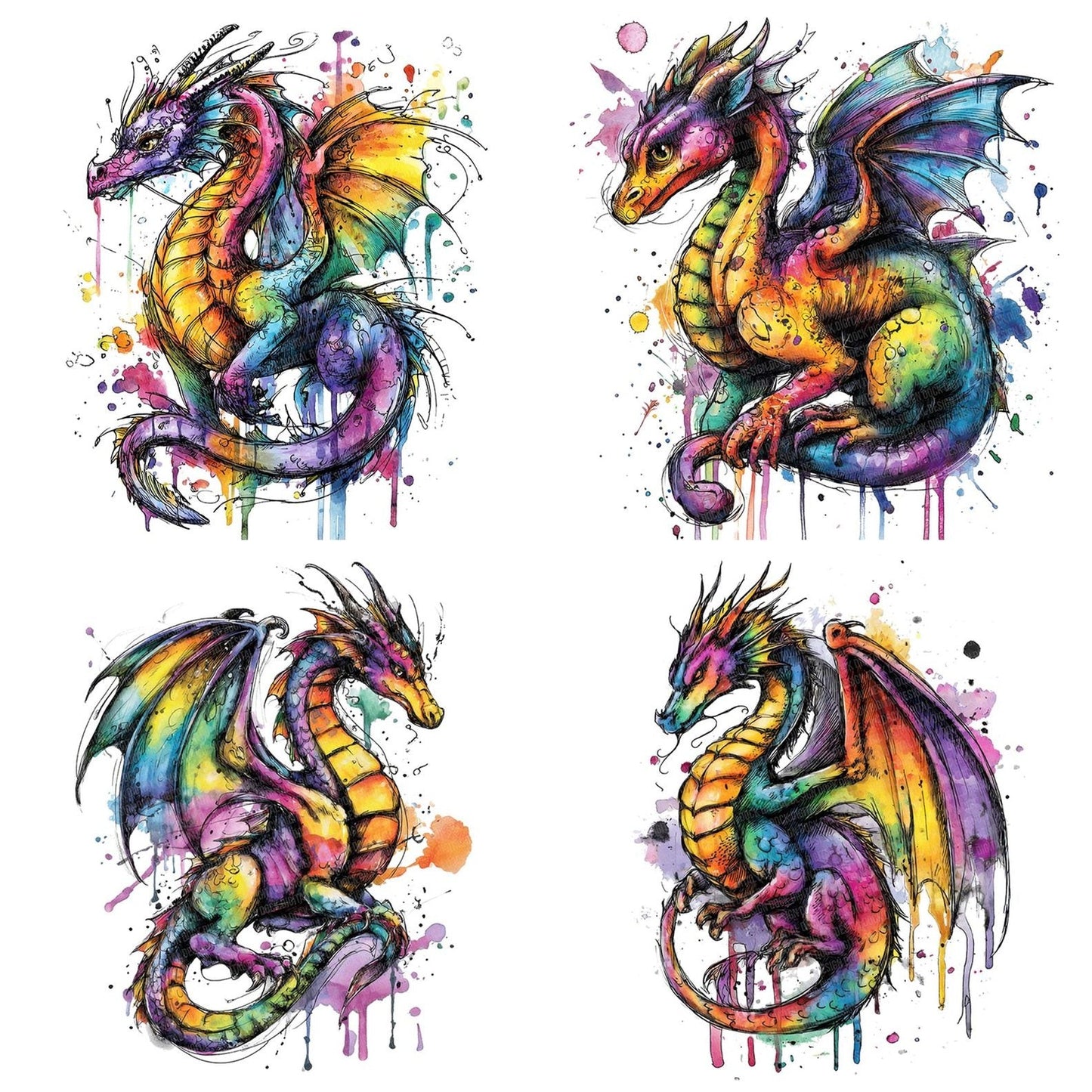 Neon Watercolour Dragon Clipart Set (DDD006150)