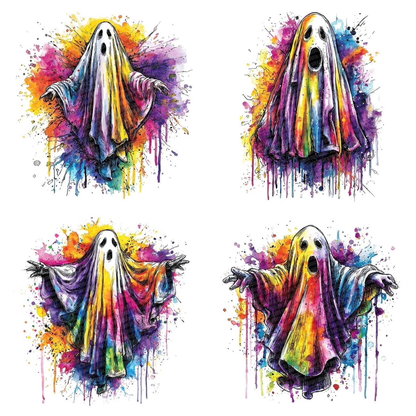 Neon Watercolour Ghost Clipart Set (DDD006151)