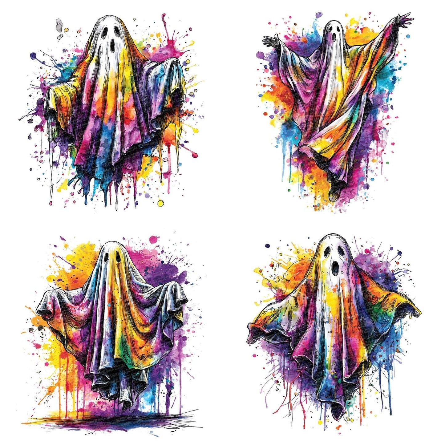 Neon Watercolour Ghost Clipart Set (DDD006151)