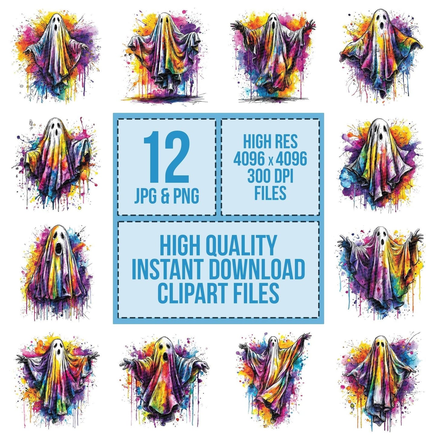 Neon Watercolour Ghost Clipart Set (DDD006151)