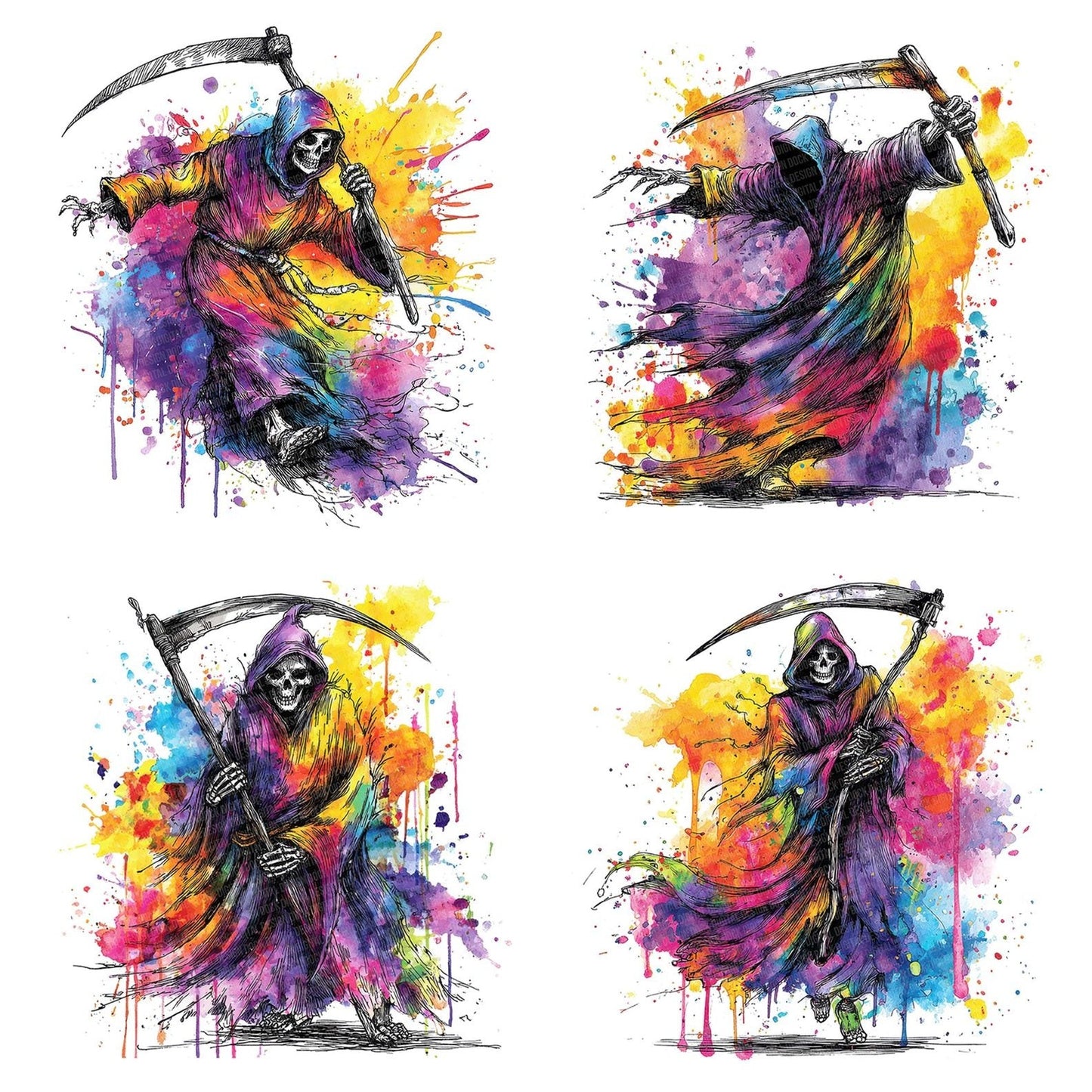 Neon Watercolour Grim Reaper Clipart Set (DDD006152)