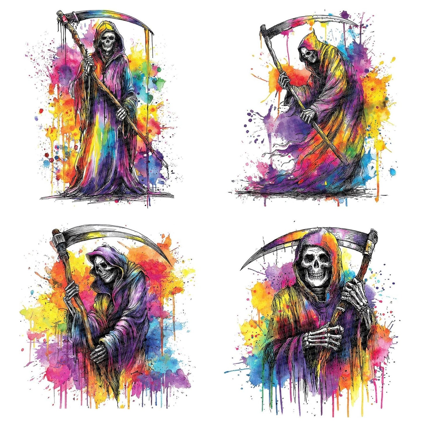 Neon Watercolour Grim Reaper Clipart Set (DDD006152)