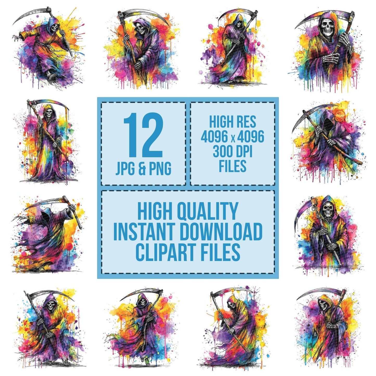 Neon Watercolour Grim Reaper Clipart Set (DDD006152)