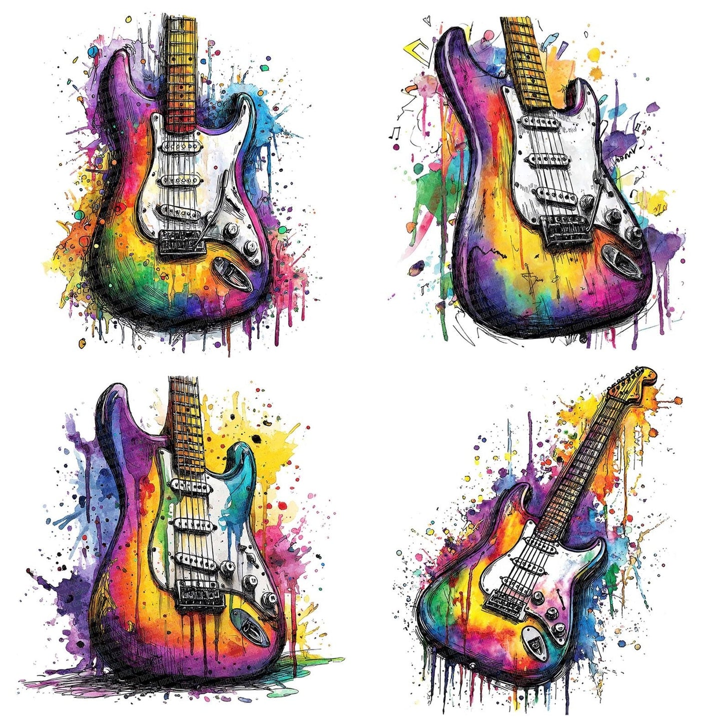 Neon Watercolour Guitar Clipart Set (DDD006153)