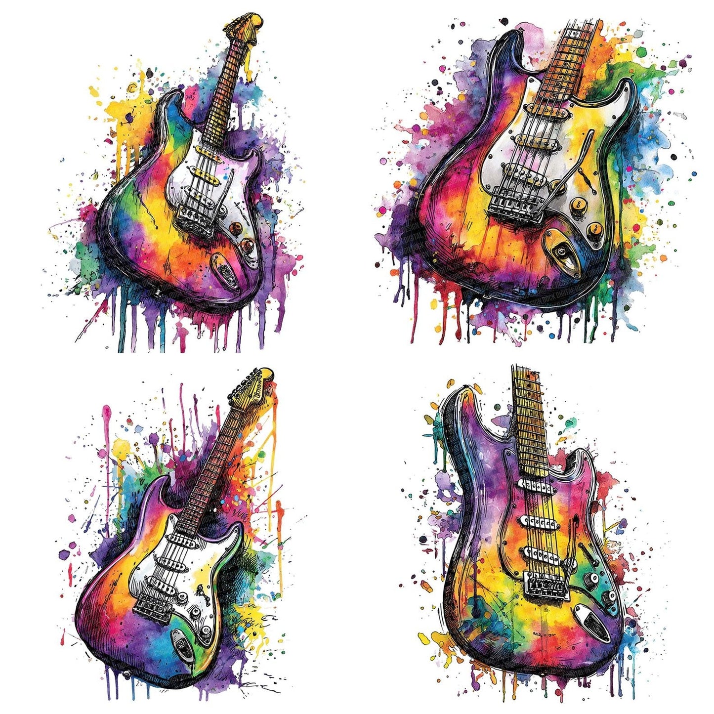 Neon Watercolour Guitar Clipart Set (DDD006153)