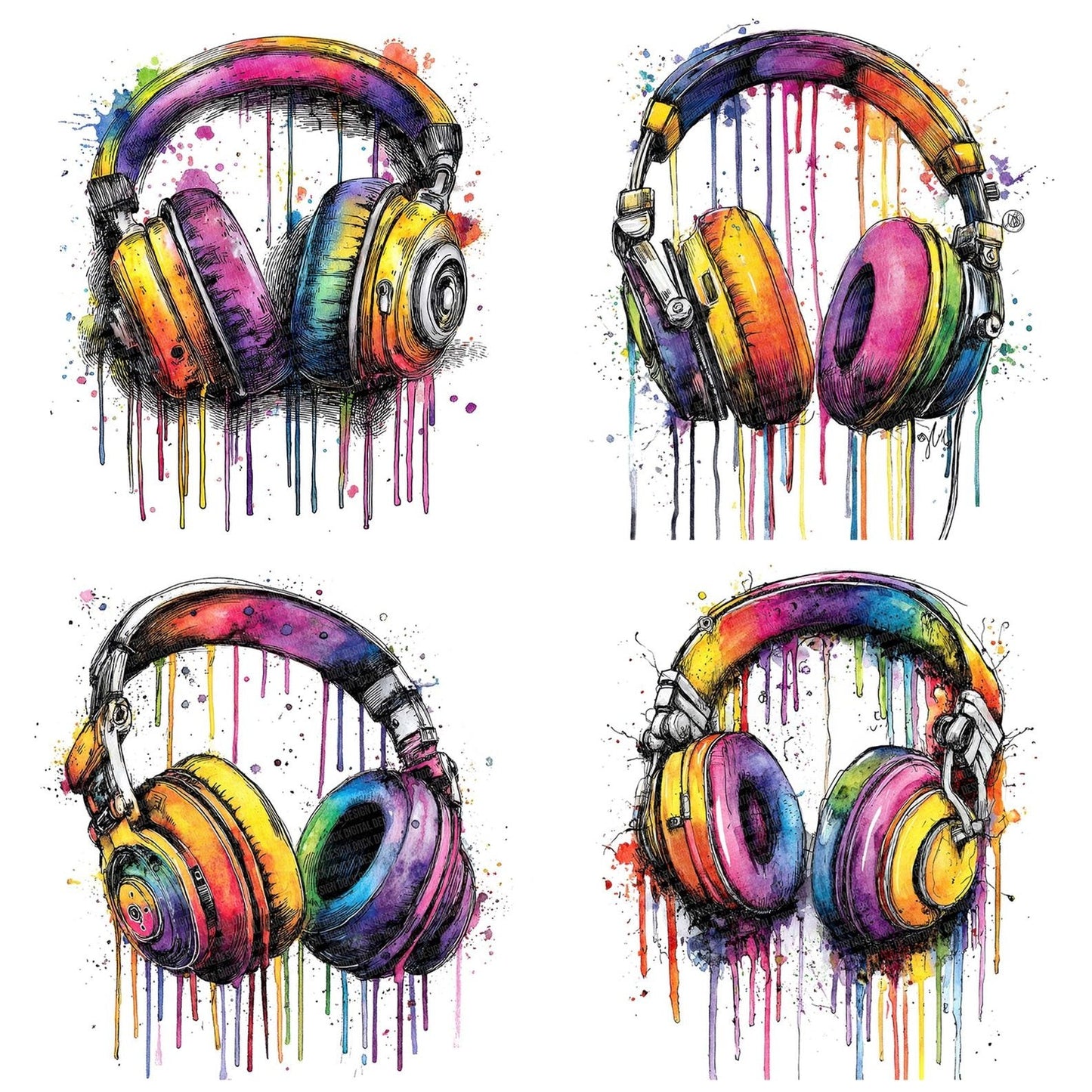Neon Watercolour Headphones Clipart Set (DDD006155)