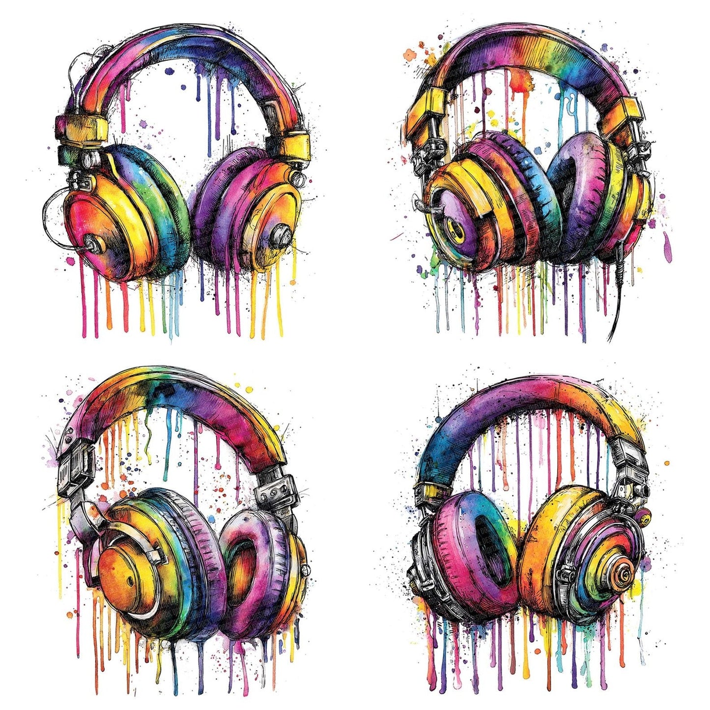 Neon Watercolour Headphones Clipart Set (DDD006155)