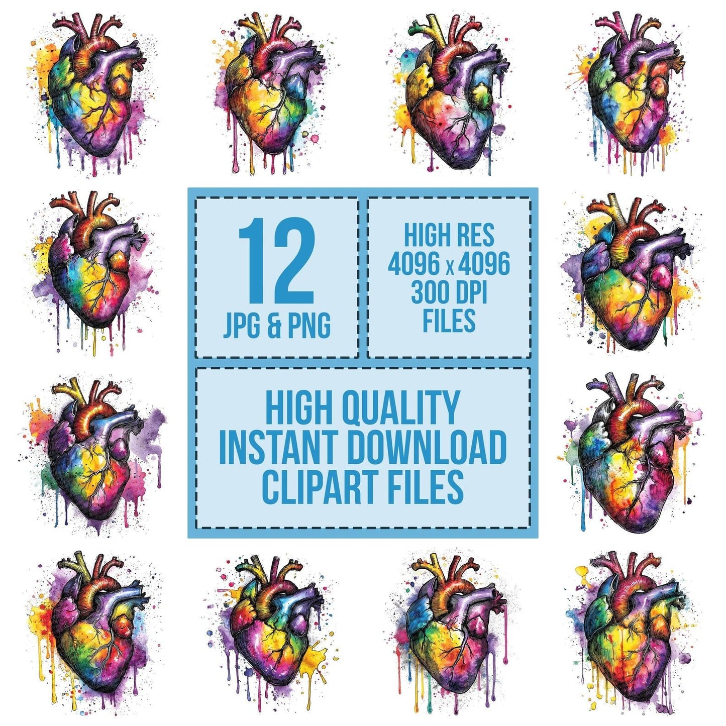 Neon Watercolour Heart Clipart Set (DDD006156)