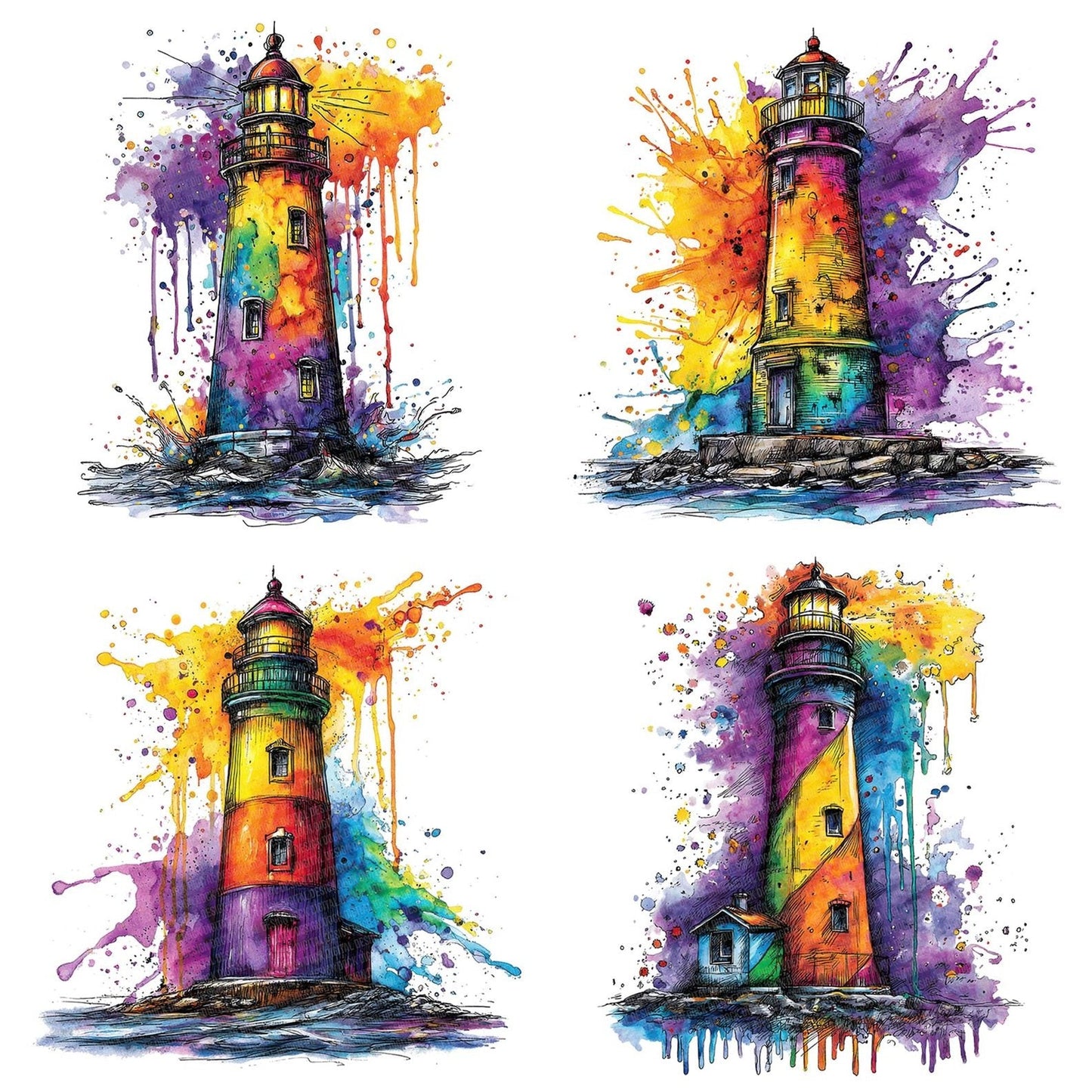 Neon Watercolour Lighthouse Clipart Set (DDD006157)
