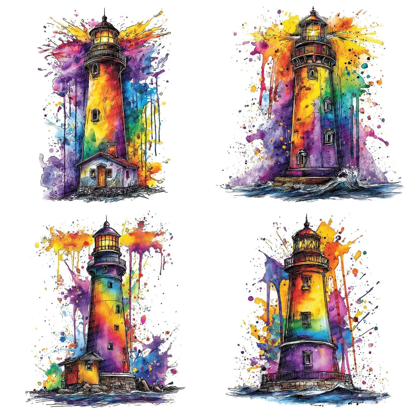 Neon Watercolour Lighthouse Clipart Set (DDD006157)