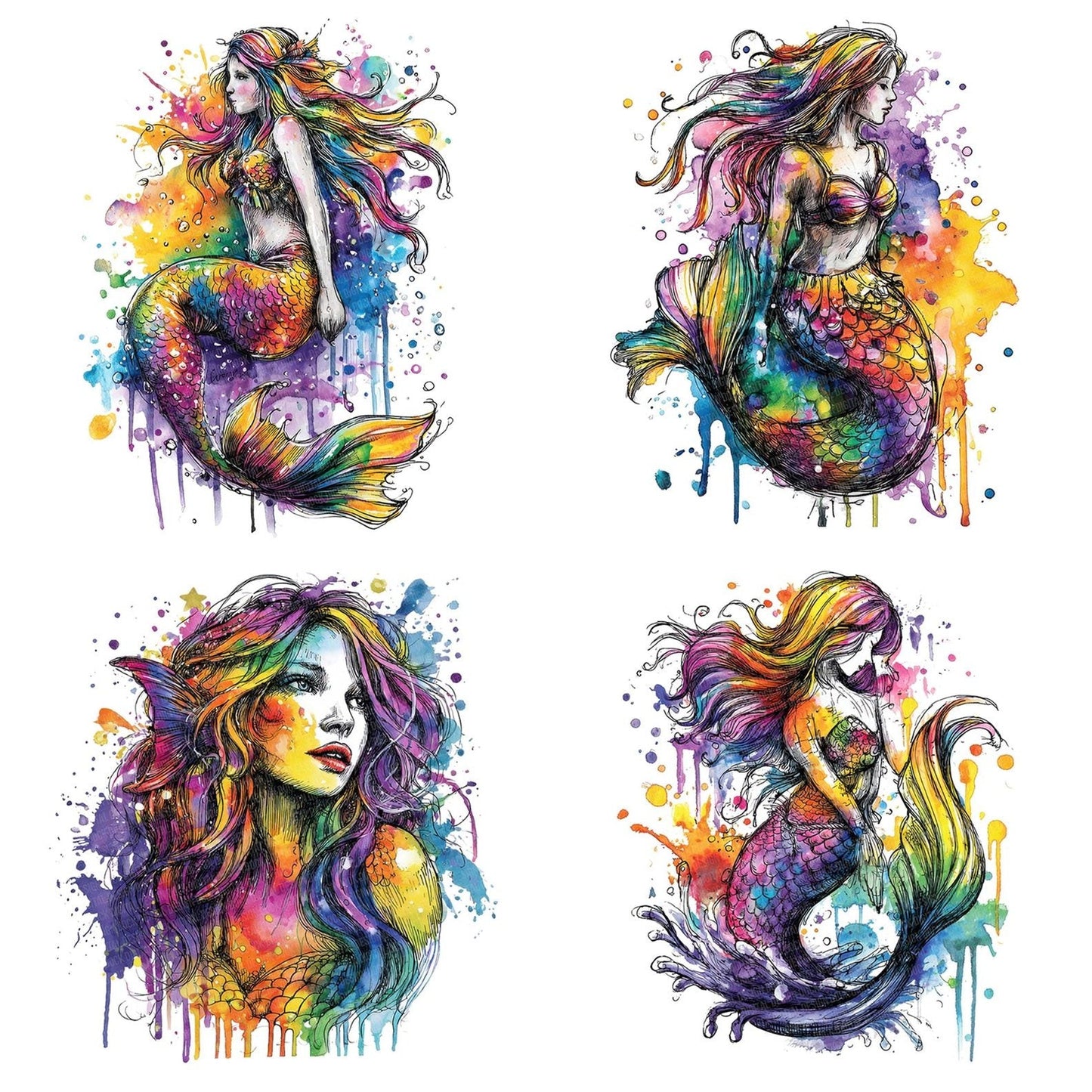 Neon Watercolour Mermaid Clipart Set (DDD006158)