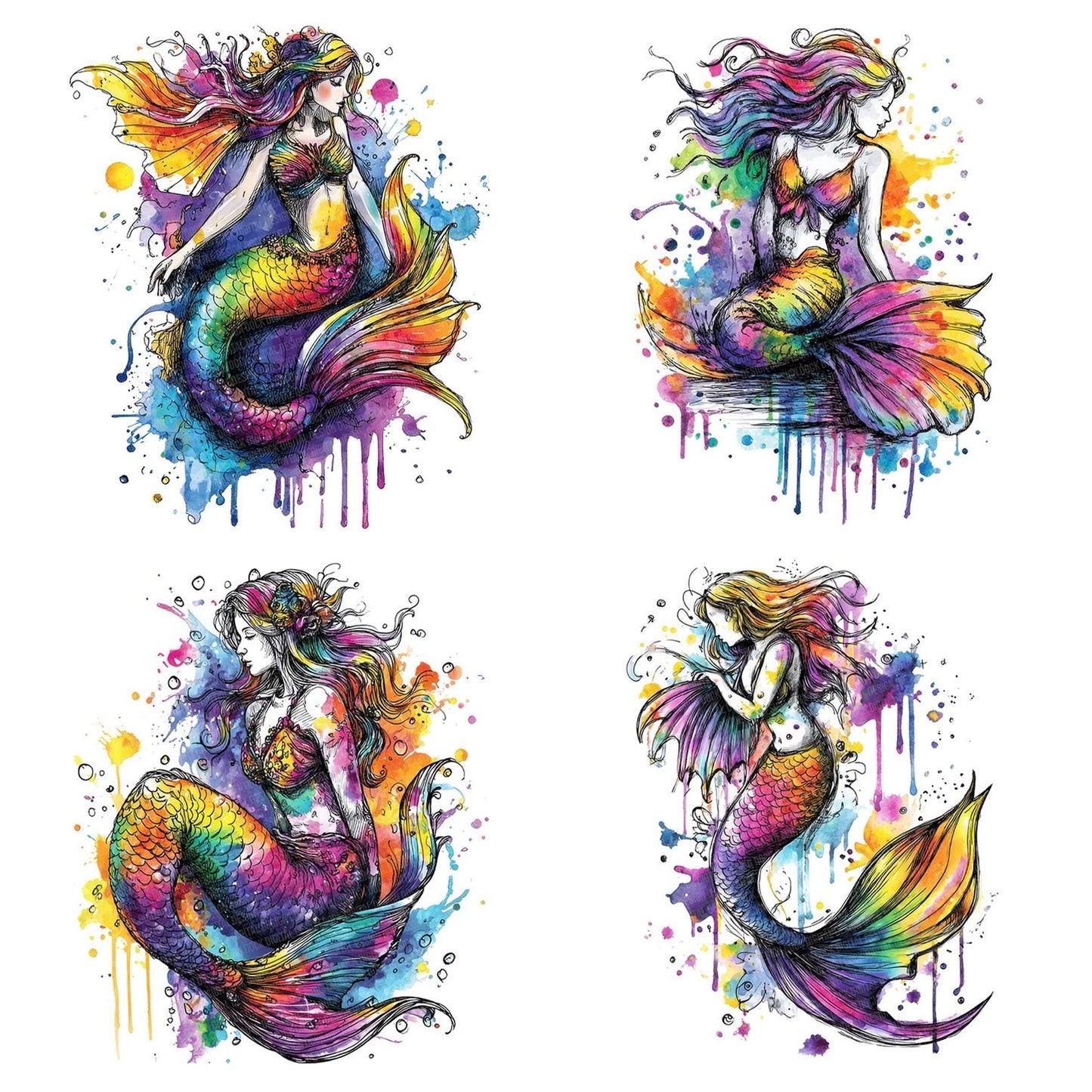 Neon Watercolour Mermaid Clipart Set (DDD006158)