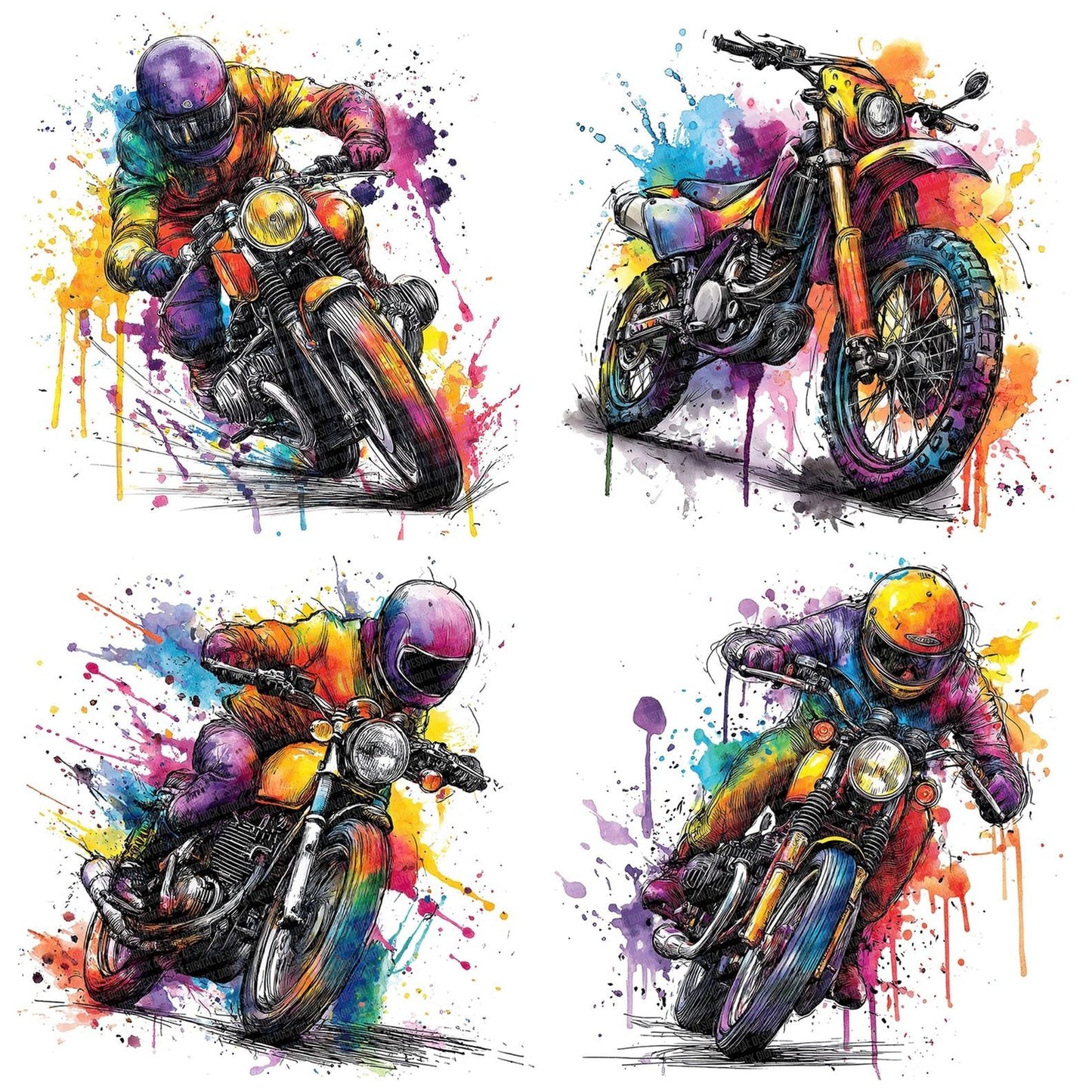 Neon Watercolour Motorbike Clipart Set (DDD006159)