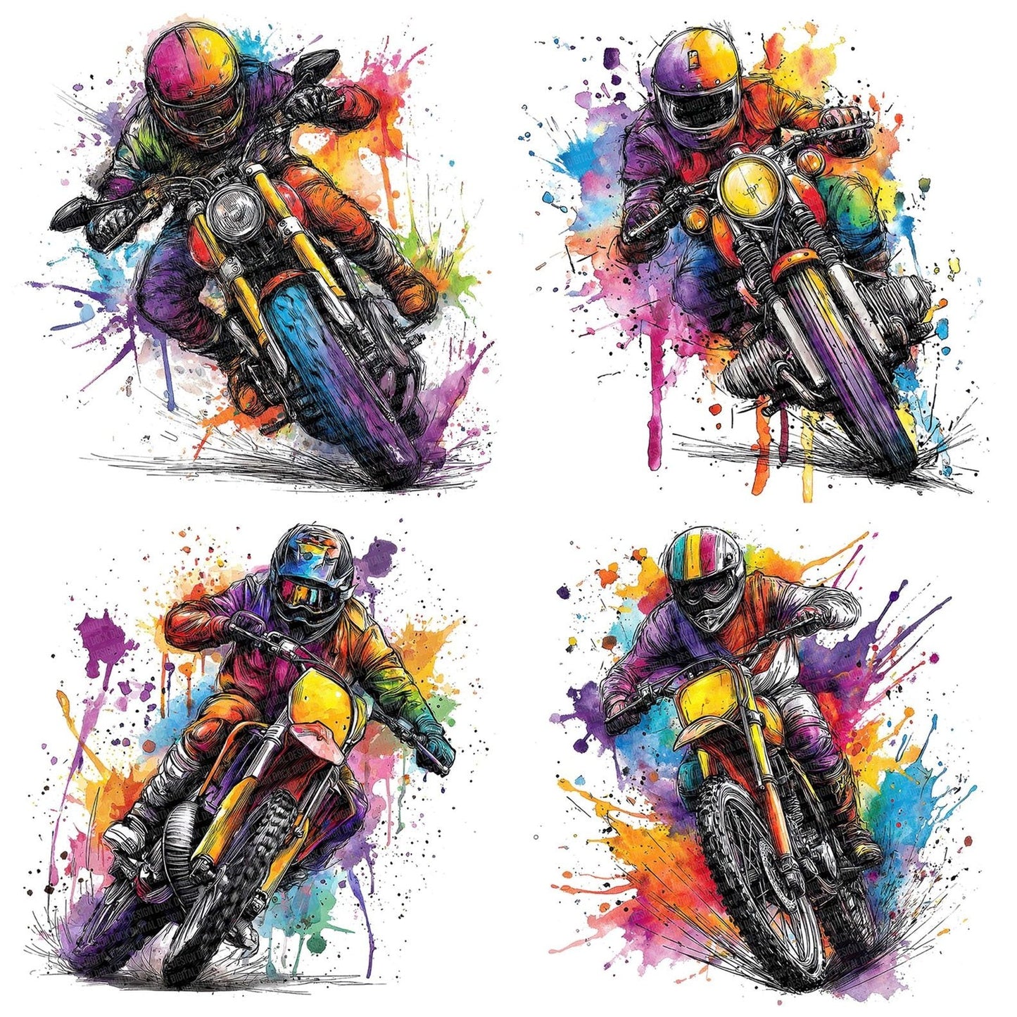 Neon Watercolour Motorbike Clipart Set (DDD006159)