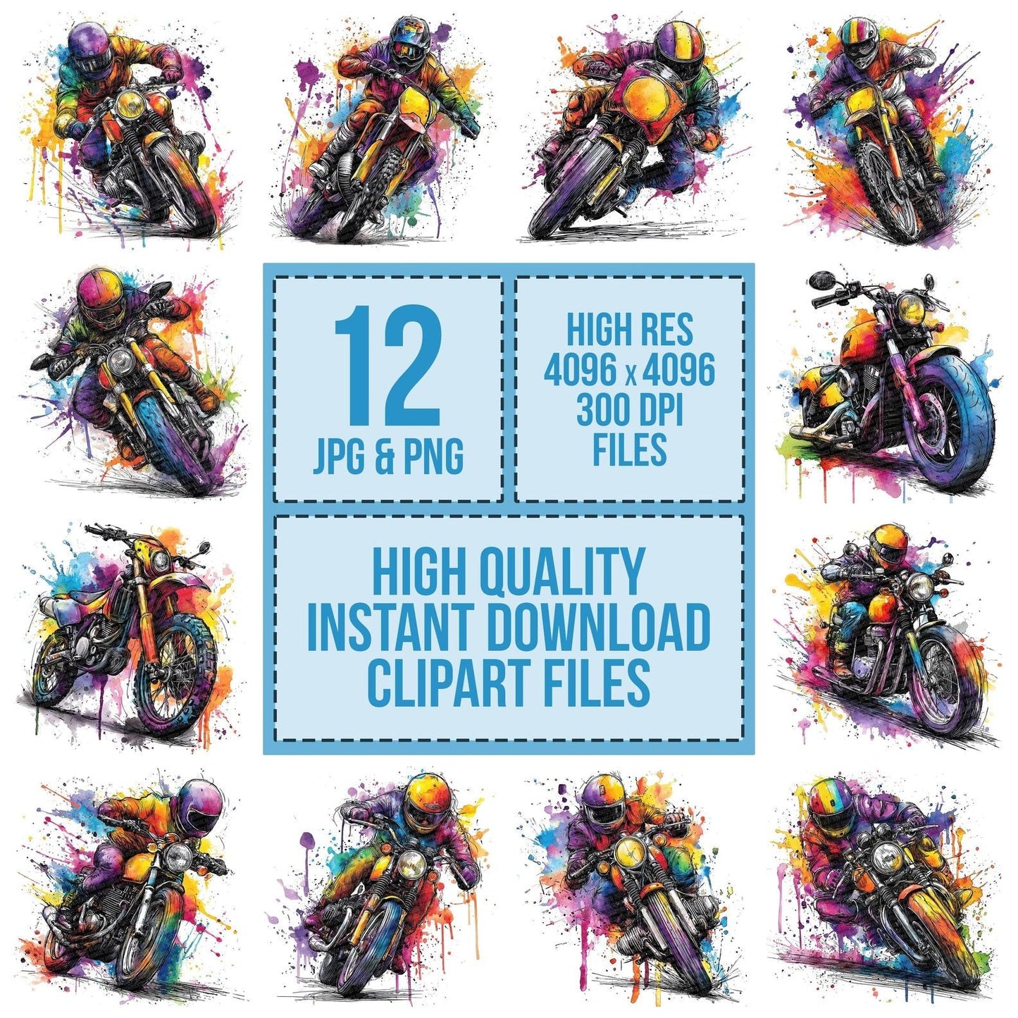Neon Watercolour Motorbike Clipart Set (DDD006159)