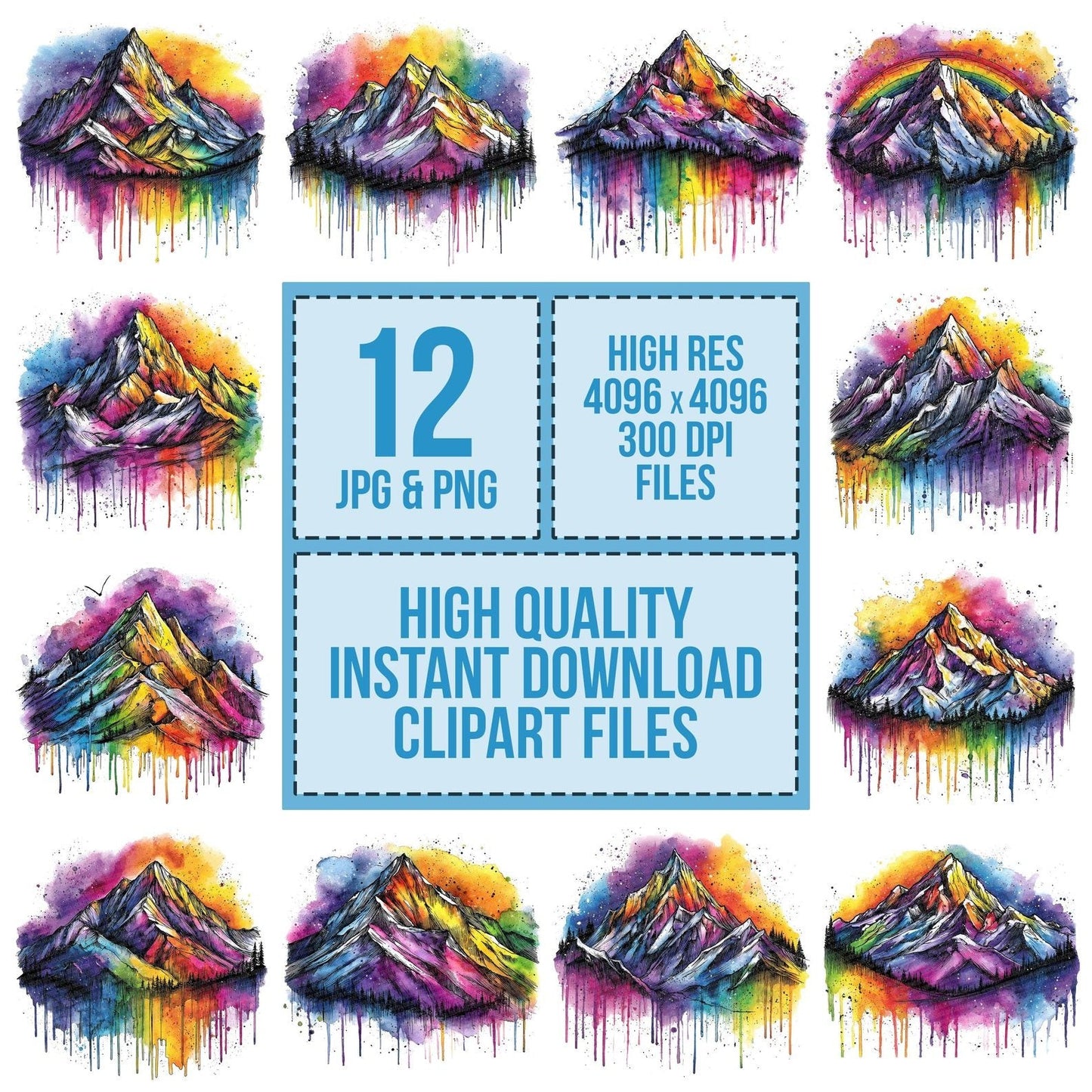 Neon Watercolour Mountain Clipart Set (DDD006160)