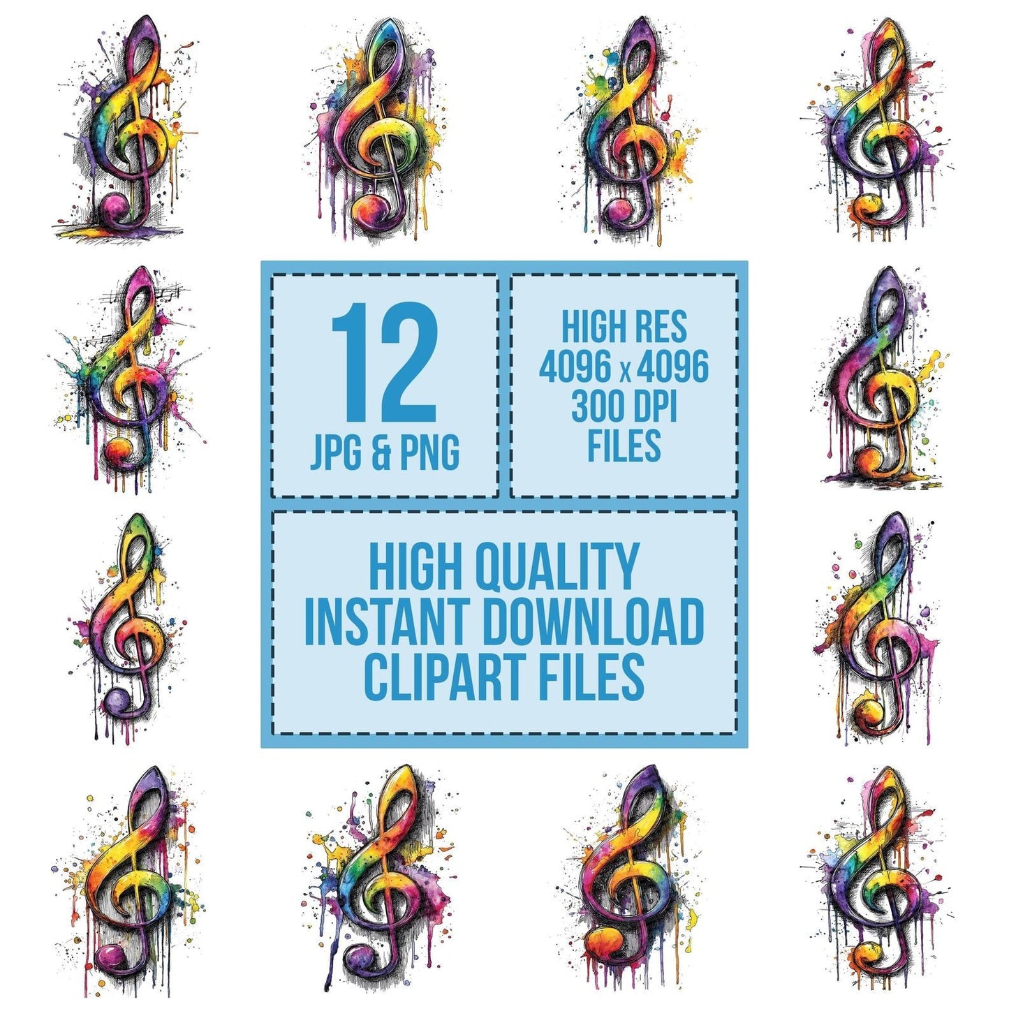 Neon Watercolour Music Note Clipart Set (DDD006162)