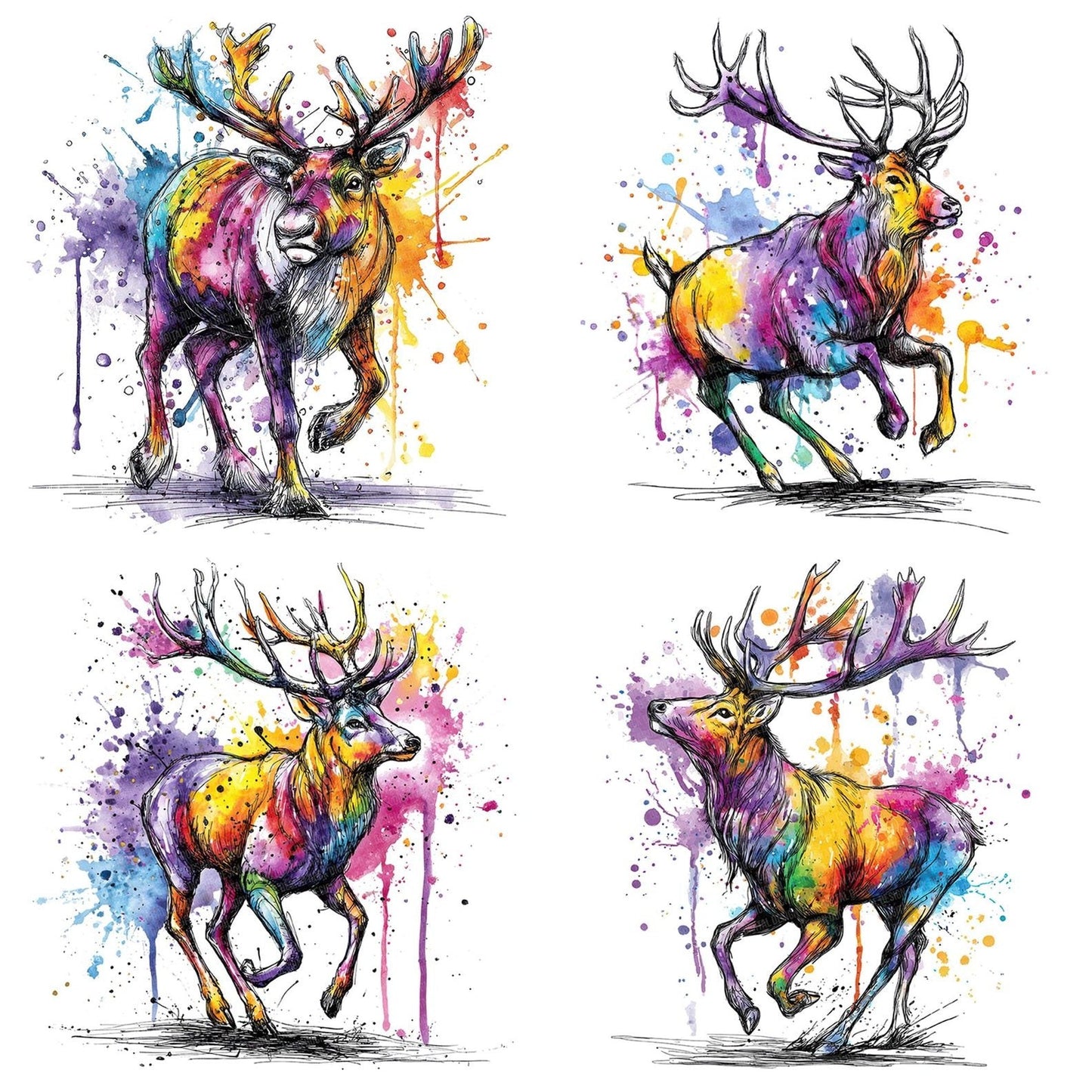 Neon Watercolour Reindeer Clipart Set (DDD006166)