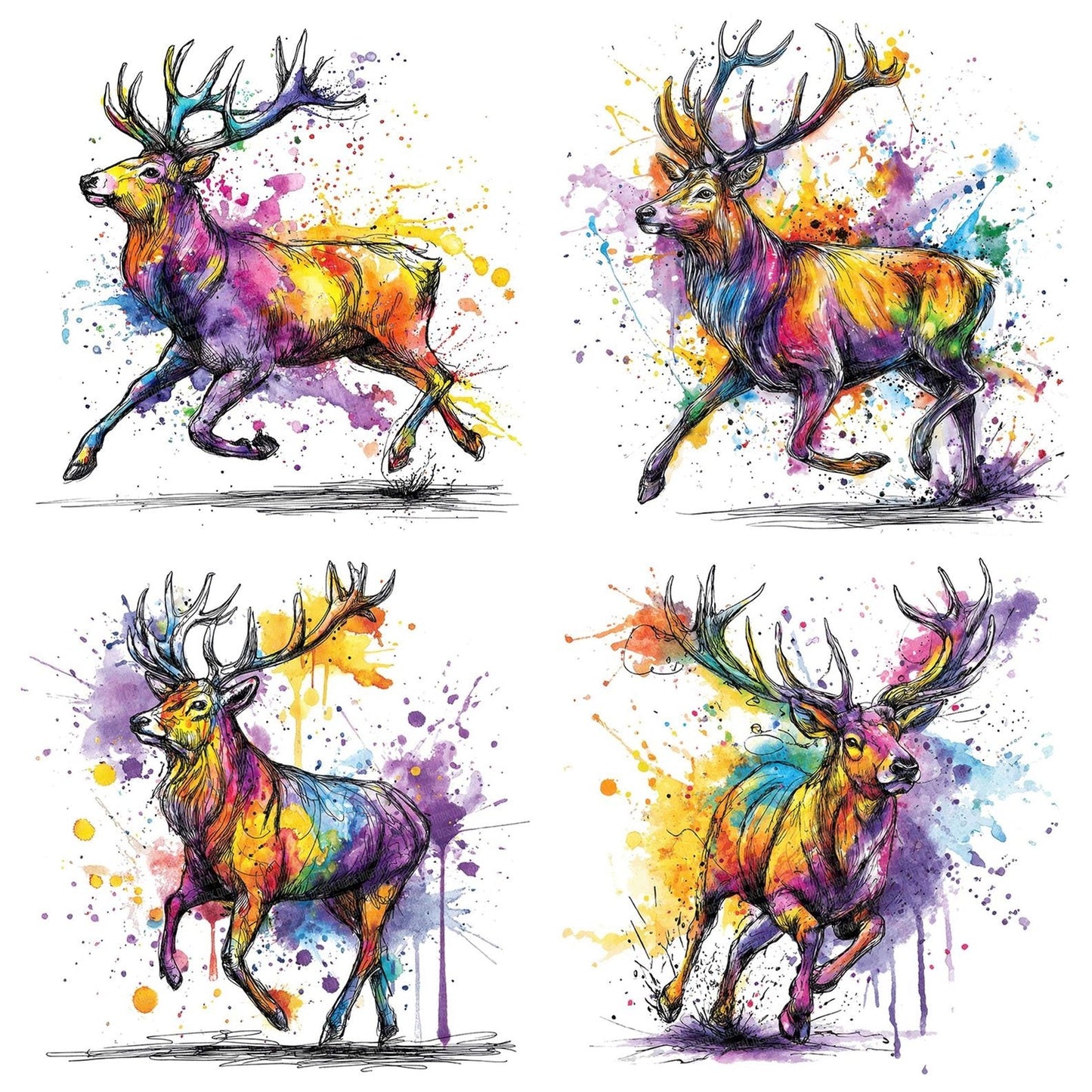Neon Watercolour Reindeer Clipart Set (DDD006166)